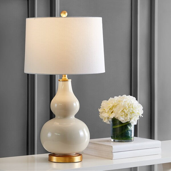 Karlen Glass Table Lamp in Cream and Gold with White Cotton Shade (Set of 2)