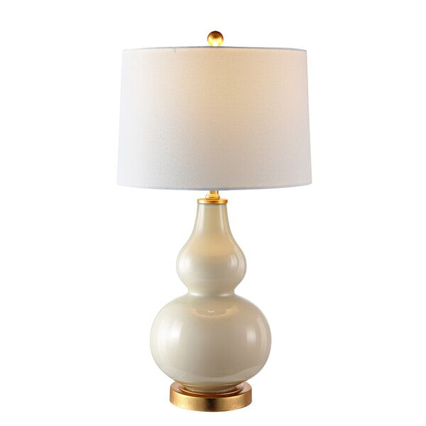 Karlen Glass Table Lamp in Cream and Gold with White Cotton Shade (Set of 2)