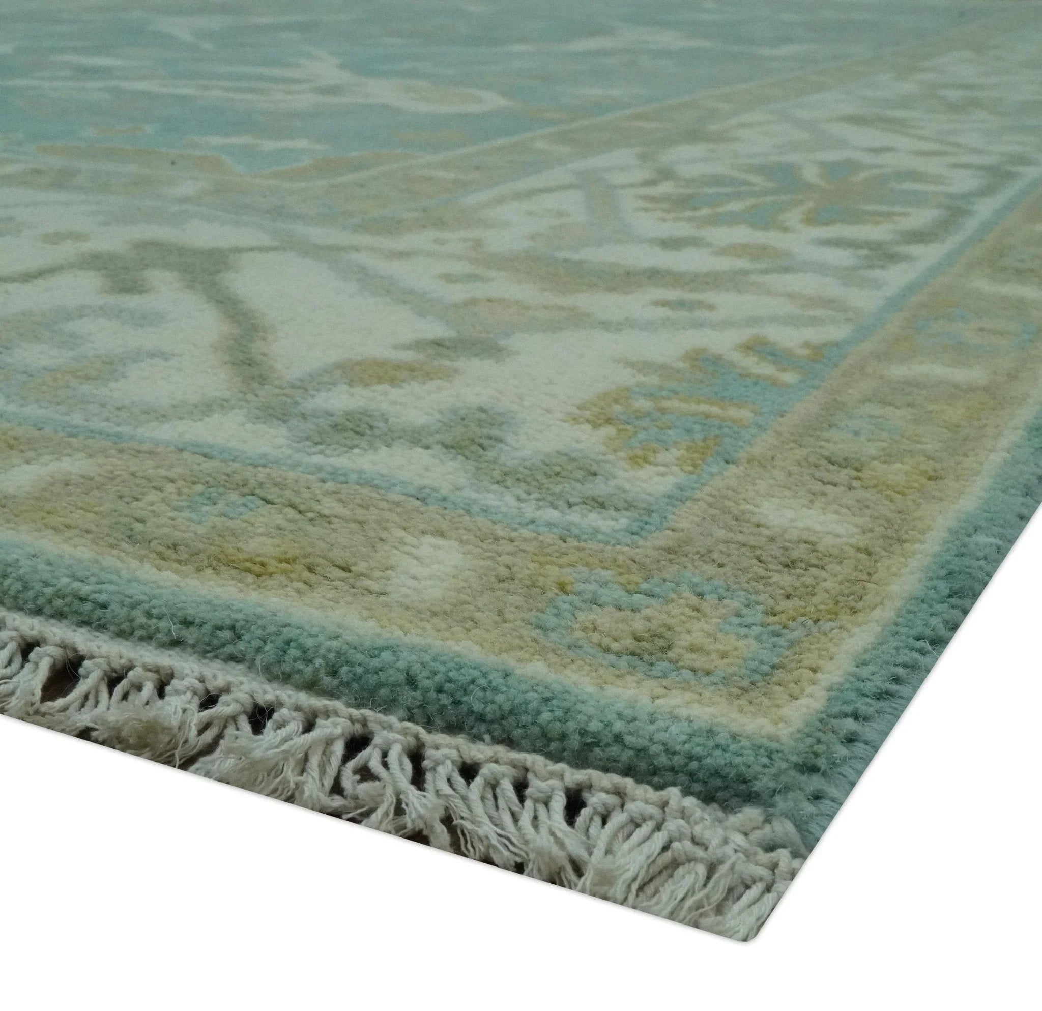 Teal and Ivory Hand Knotted Traditional Oriental Oushak Custom Made wool rug - The Rug Decor