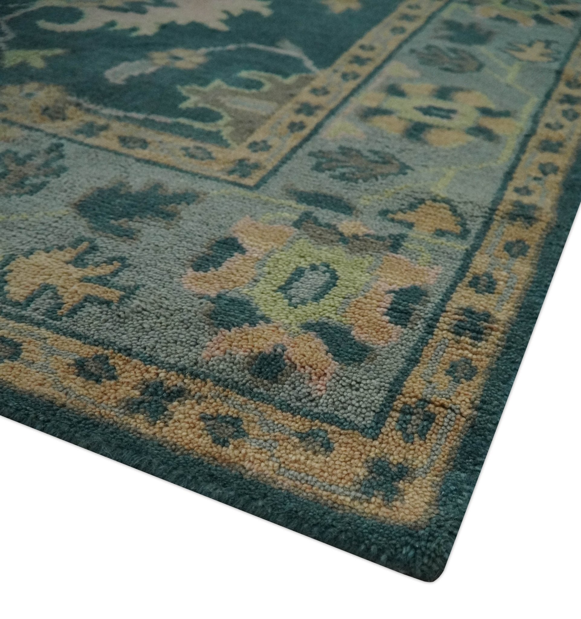 Teal, Gray and Beige Hand Knotted Traditional Oushak Custom Made wool Area Rug - The Rug Decor