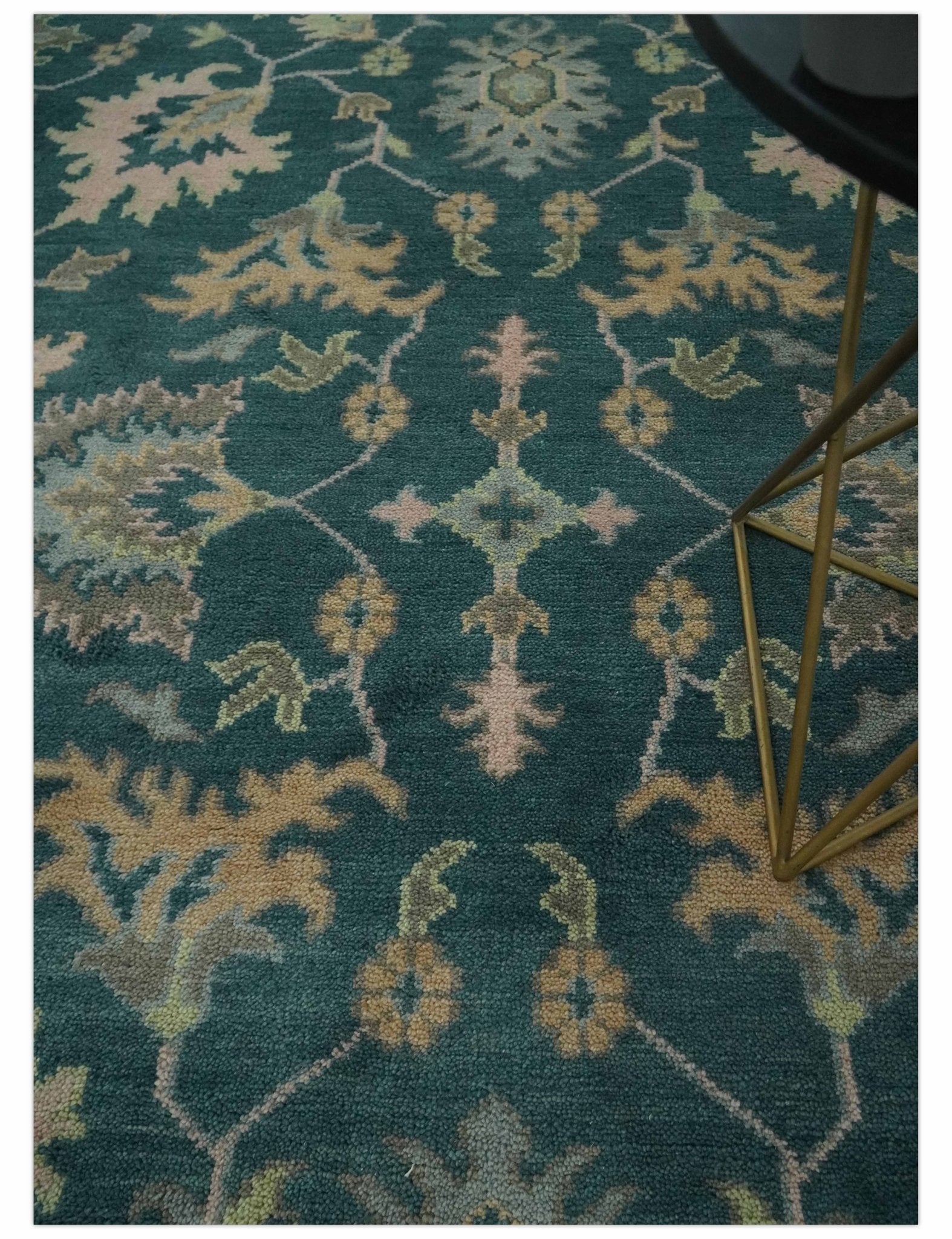 Teal, Gray and Beige Hand Knotted Traditional Oushak Custom Made wool Area Rug - The Rug Decor