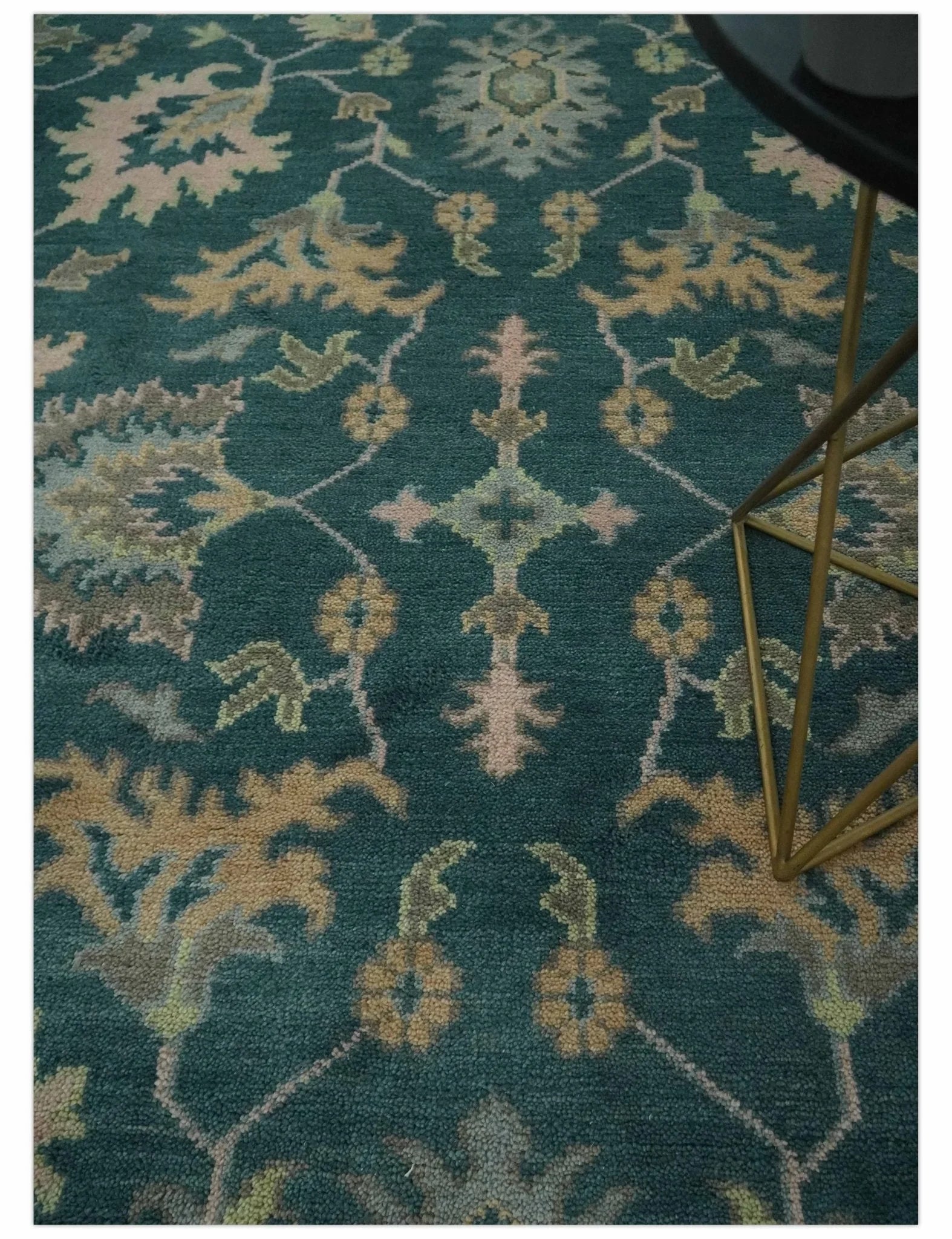 Teal, Gray and Beige Hand Knotted Traditional Oushak Custom Made wool Area Rug - The Rug Decor