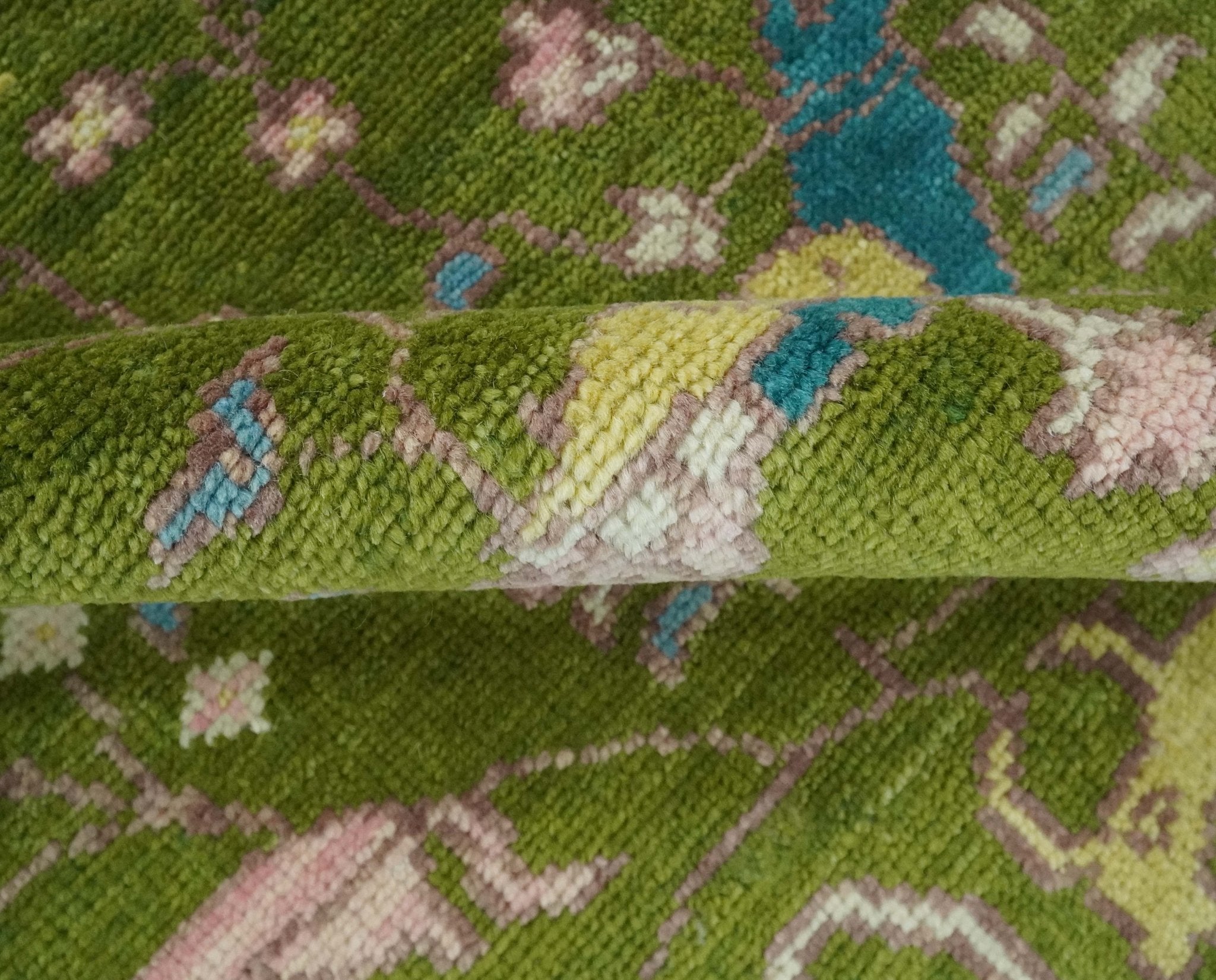 The Green Jungle Life Teal and Peach Peacock Bird Hand Knotted Custom Made Wool Area Rug - The Rug Decor