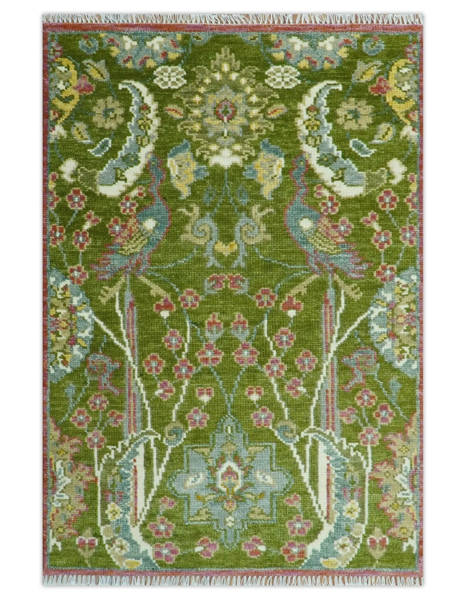 The Peacock Garden Bird Hand Knotted Custom Made Wool Area Rug - The Rug Decor