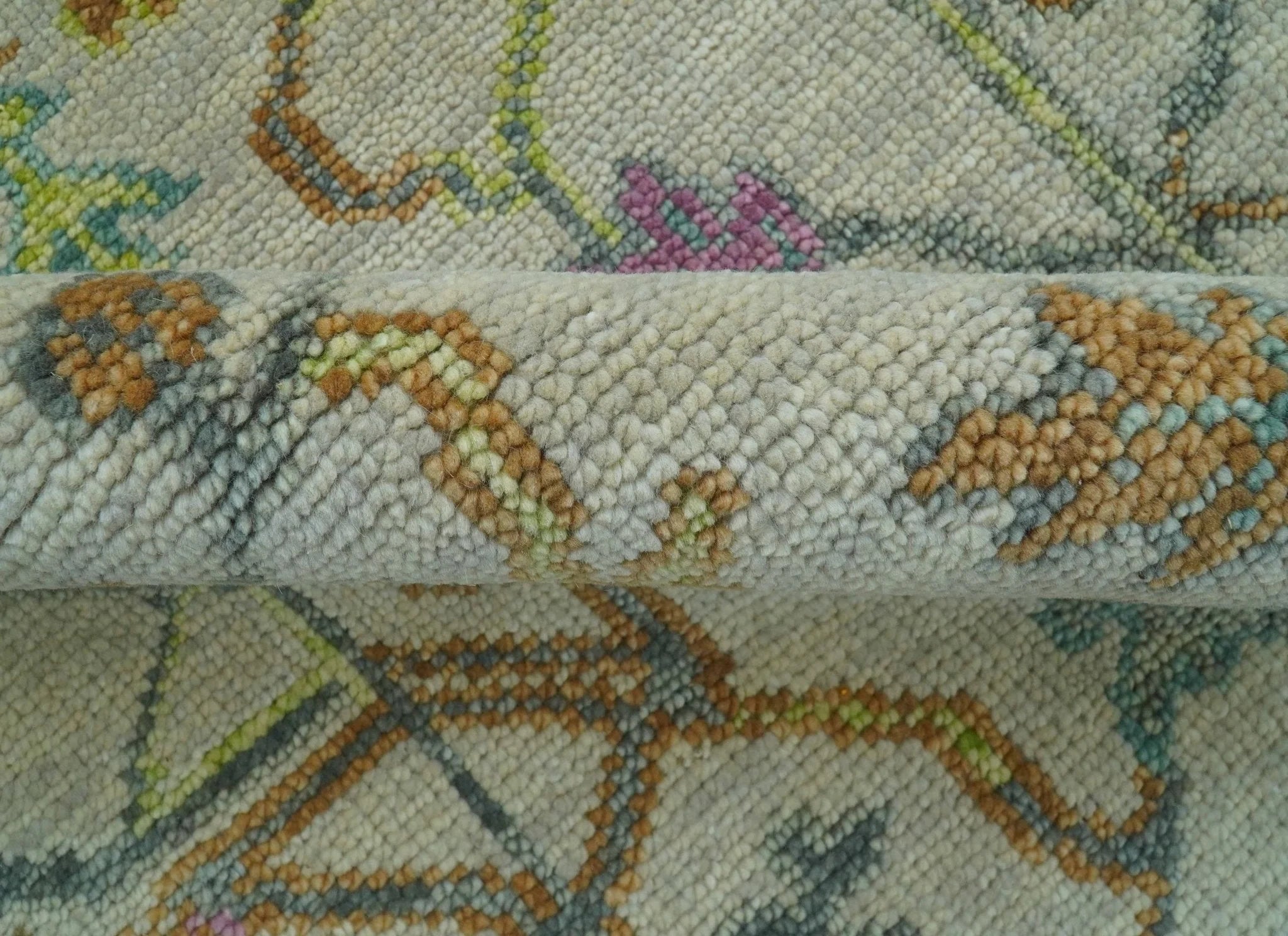 The Plants and Roots Ivory and Pink Hand Knotted Traditional Custom Made Wool Rug - The Rug Decor