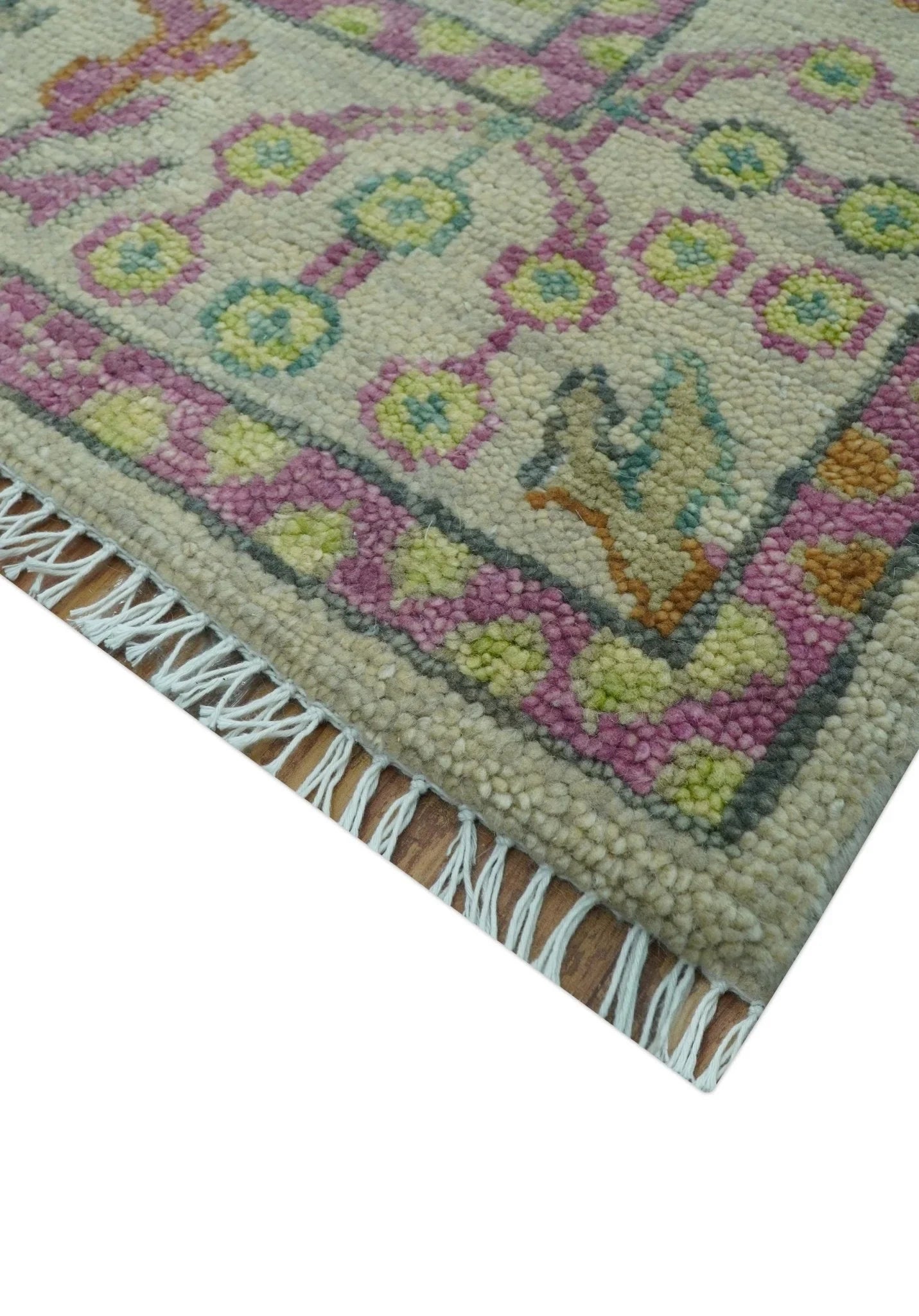 The Plants and Roots Ivory and Pink Hand Knotted Traditional Custom Made Wool Rug - The Rug Decor