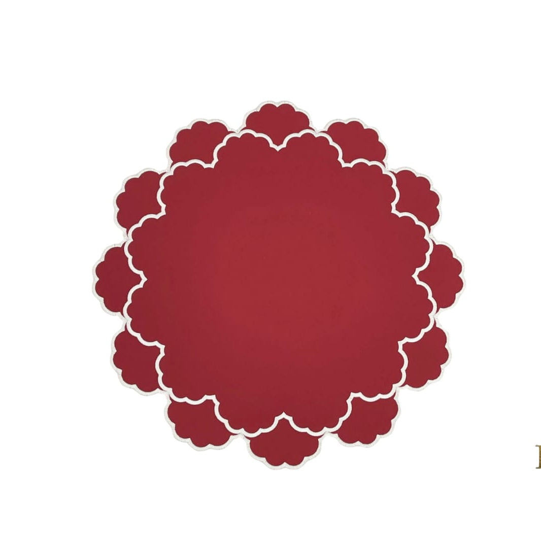 TIMELESS RED SCALLOPED FAUX LEATHER PLACEMAT