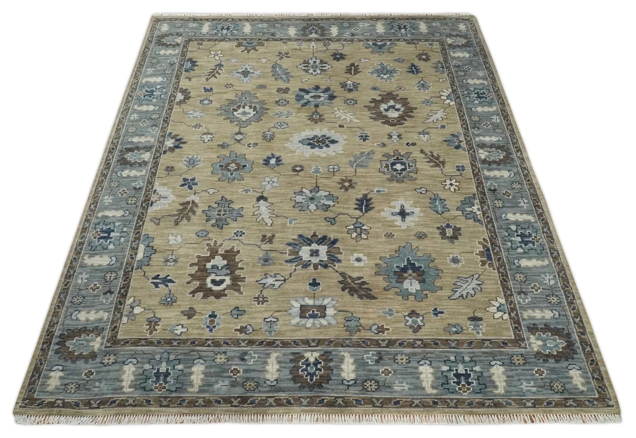 Traditional Brown and Gray Multi Size Turkish Knot Antique Style Floral Hand knotted Oushak Wool Area Rug - The Rug Decor