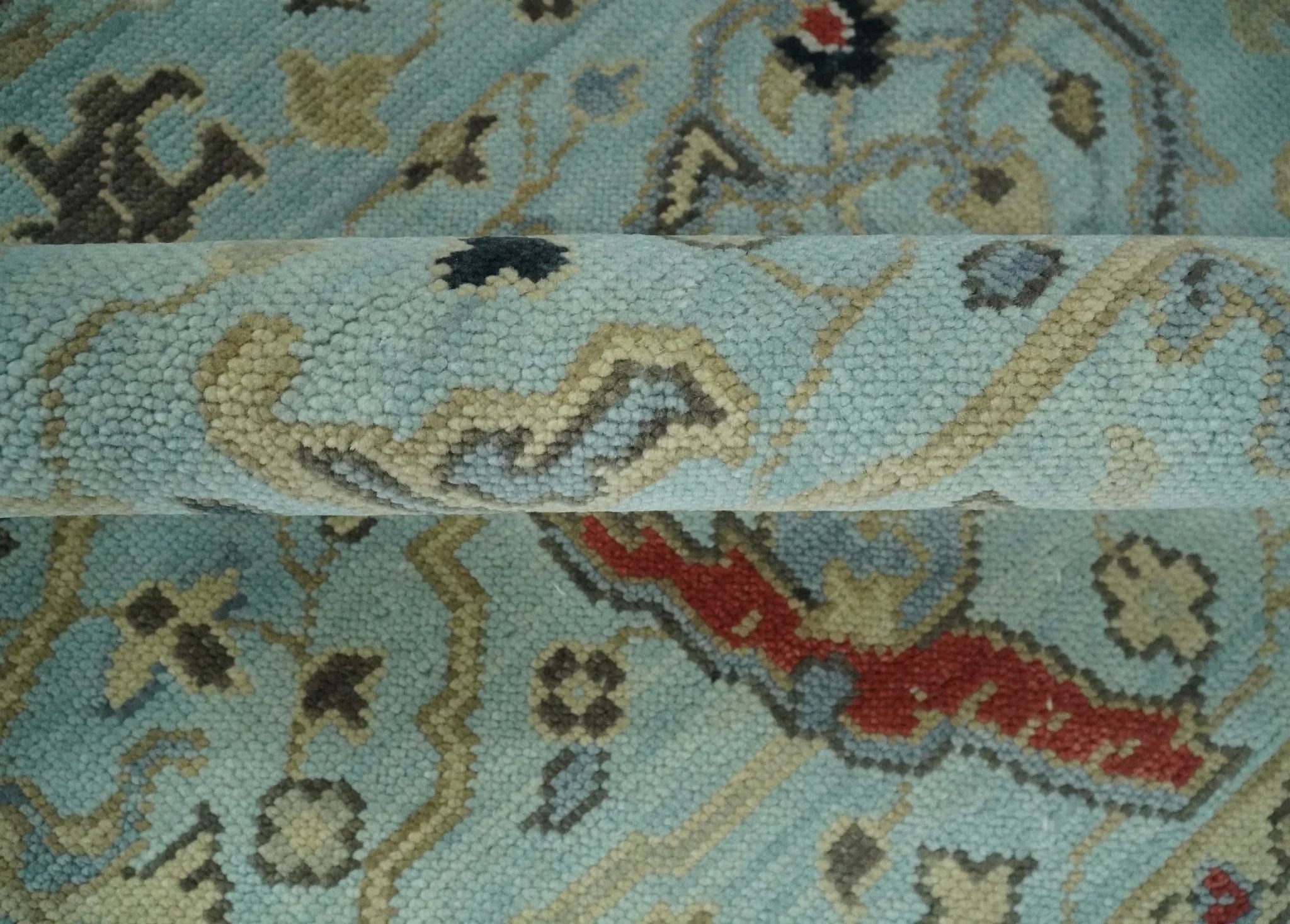 Traditional Floral Aqua, Ivory and Beige Oriental Oushak Multi size wool Area Rug - The Rug Decor