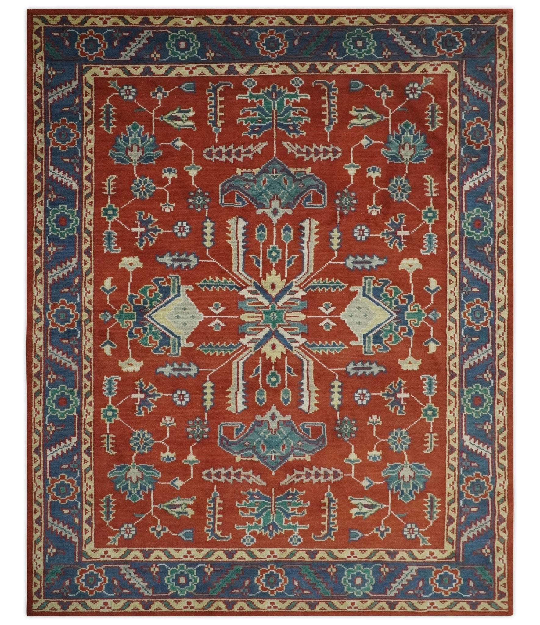 Traditional Floral Red, Blue, Beige and Green Hand Knotted Medallion Custom Made wool Area Rug - The Rug Decor