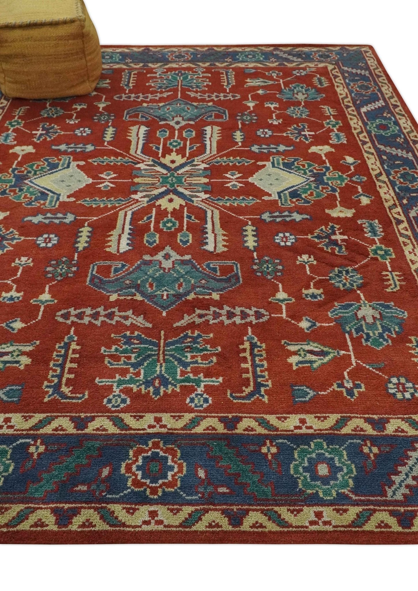 Traditional Floral Red, Blue, Beige and Green Hand Knotted Medallion Custom Made wool Area Rug - The Rug Decor
