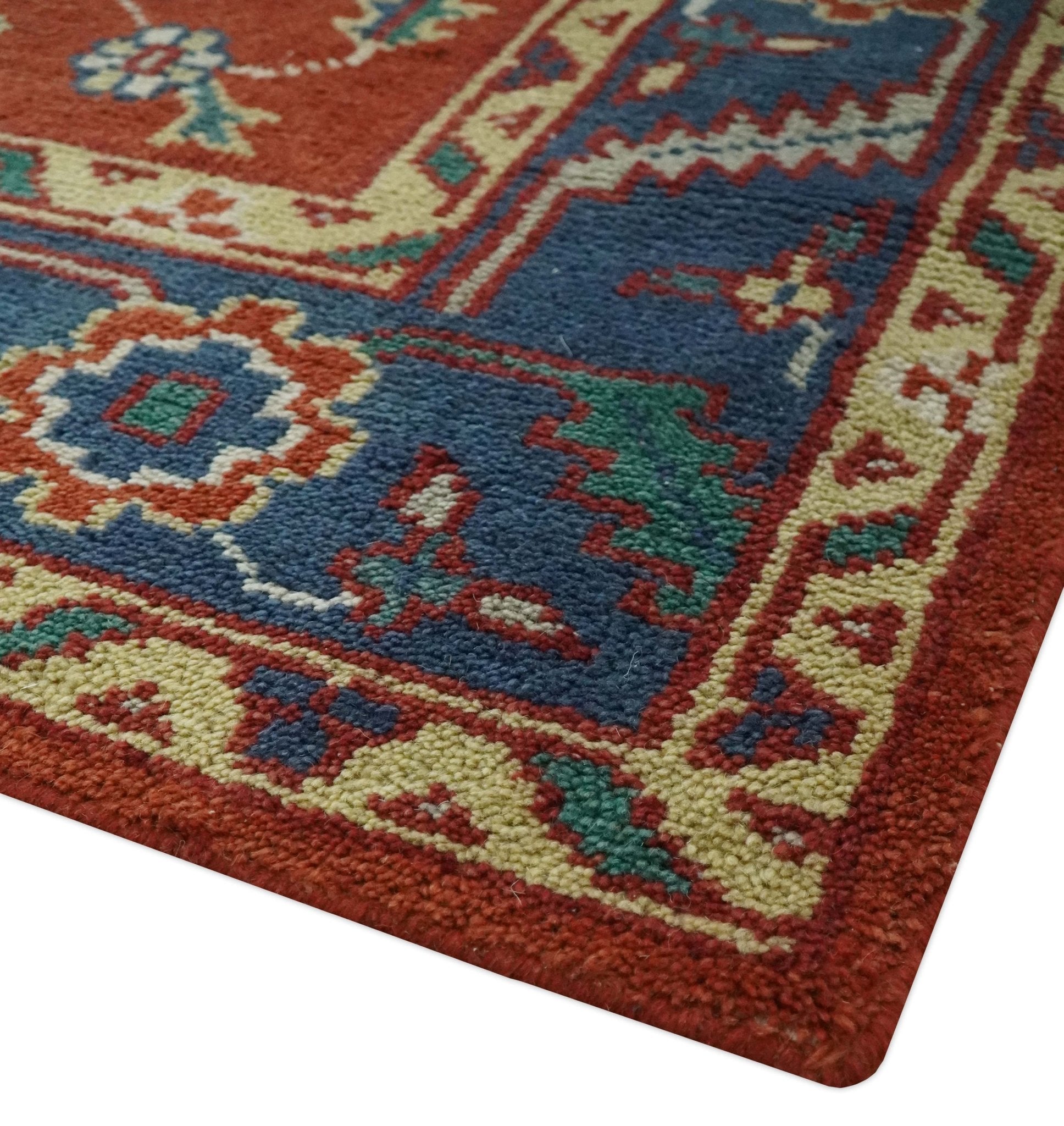 Traditional Floral Red, Blue, Beige and Green Hand Knotted Medallion Custom Made wool Area Rug - The Rug Decor