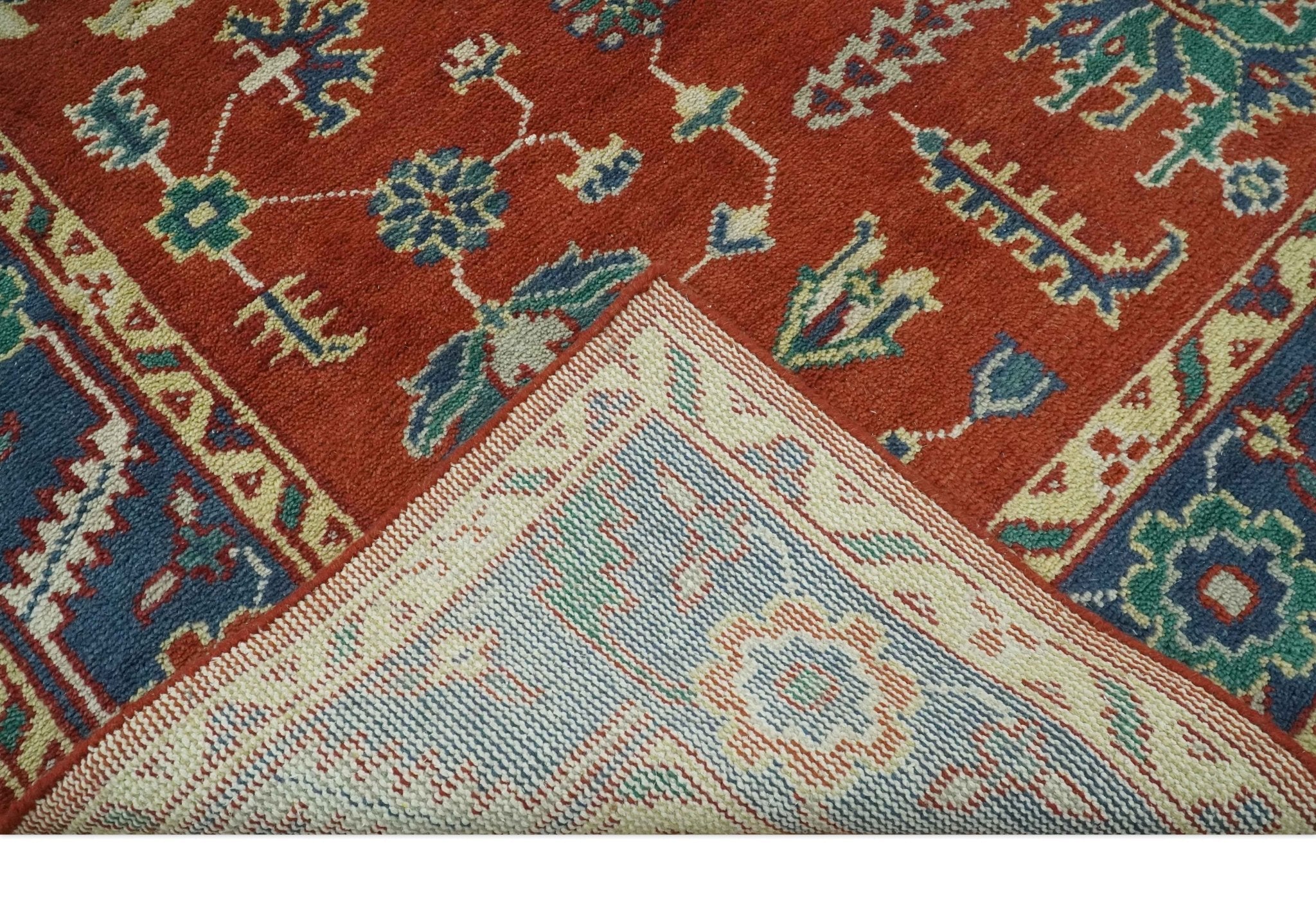 Traditional Floral Red, Blue, Beige and Green Hand Knotted Medallion Custom Made wool Area Rug - The Rug Decor