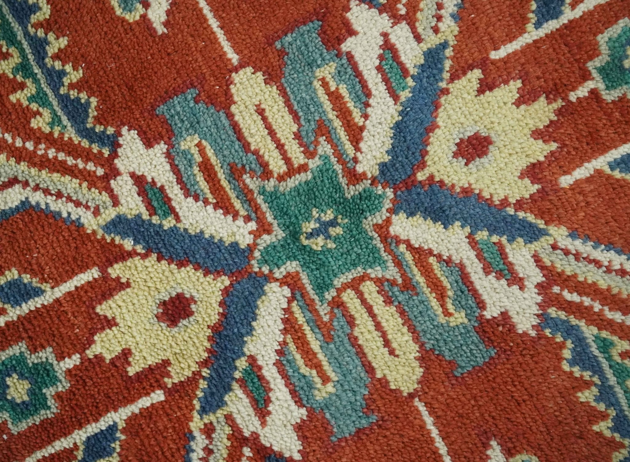 Traditional Floral Red, Blue, Beige and Green Hand Knotted Medallion Custom Made wool Area Rug - The Rug Decor