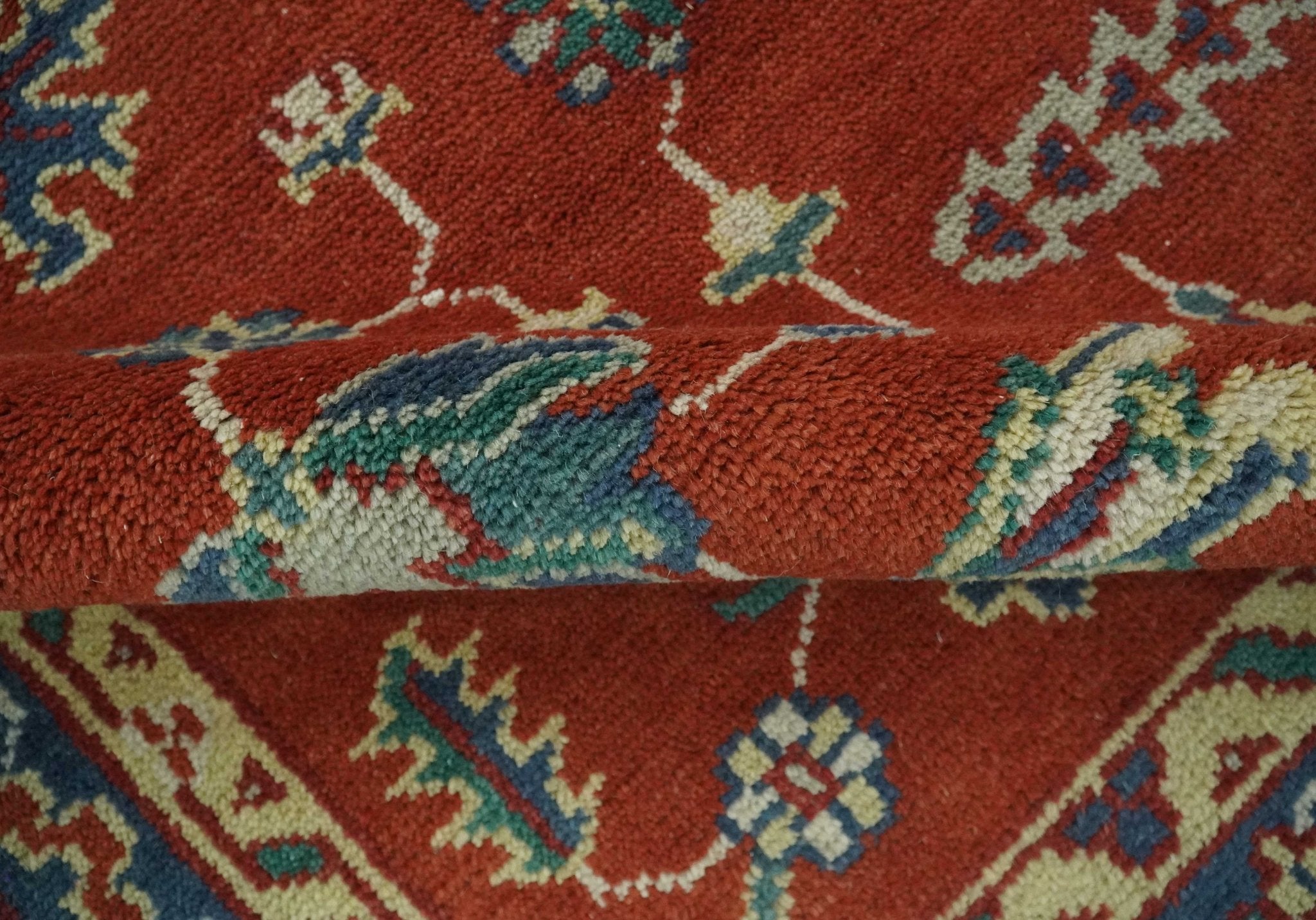 Traditional Floral Red, Blue, Beige and Green Hand Knotted Medallion Custom Made wool Area Rug - The Rug Decor