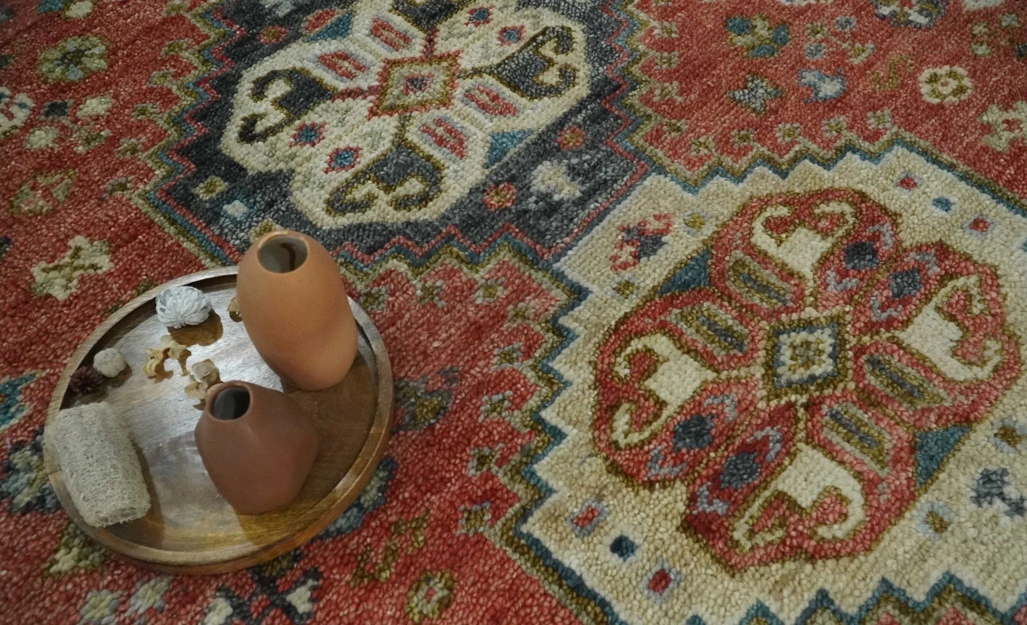 Traditional floral Rust, Charcoal and Beige Mamluk design Custom Made wool Area Rug - The Rug Decor