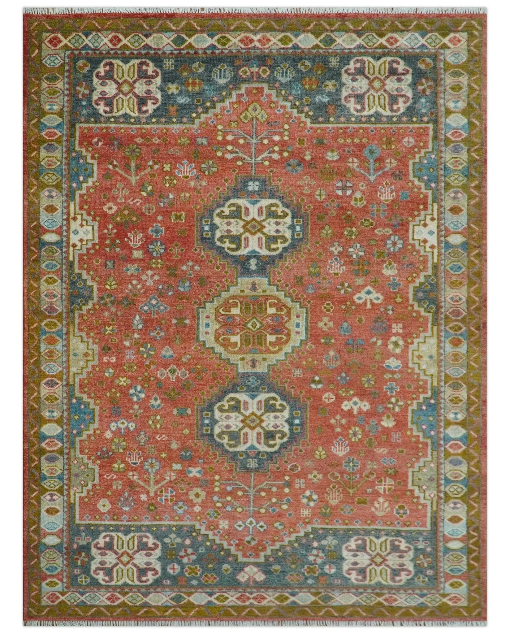 Traditional floral Rust, Charcoal and Beige Mamluk design Custom Made wool Area Rug - The Rug Decor