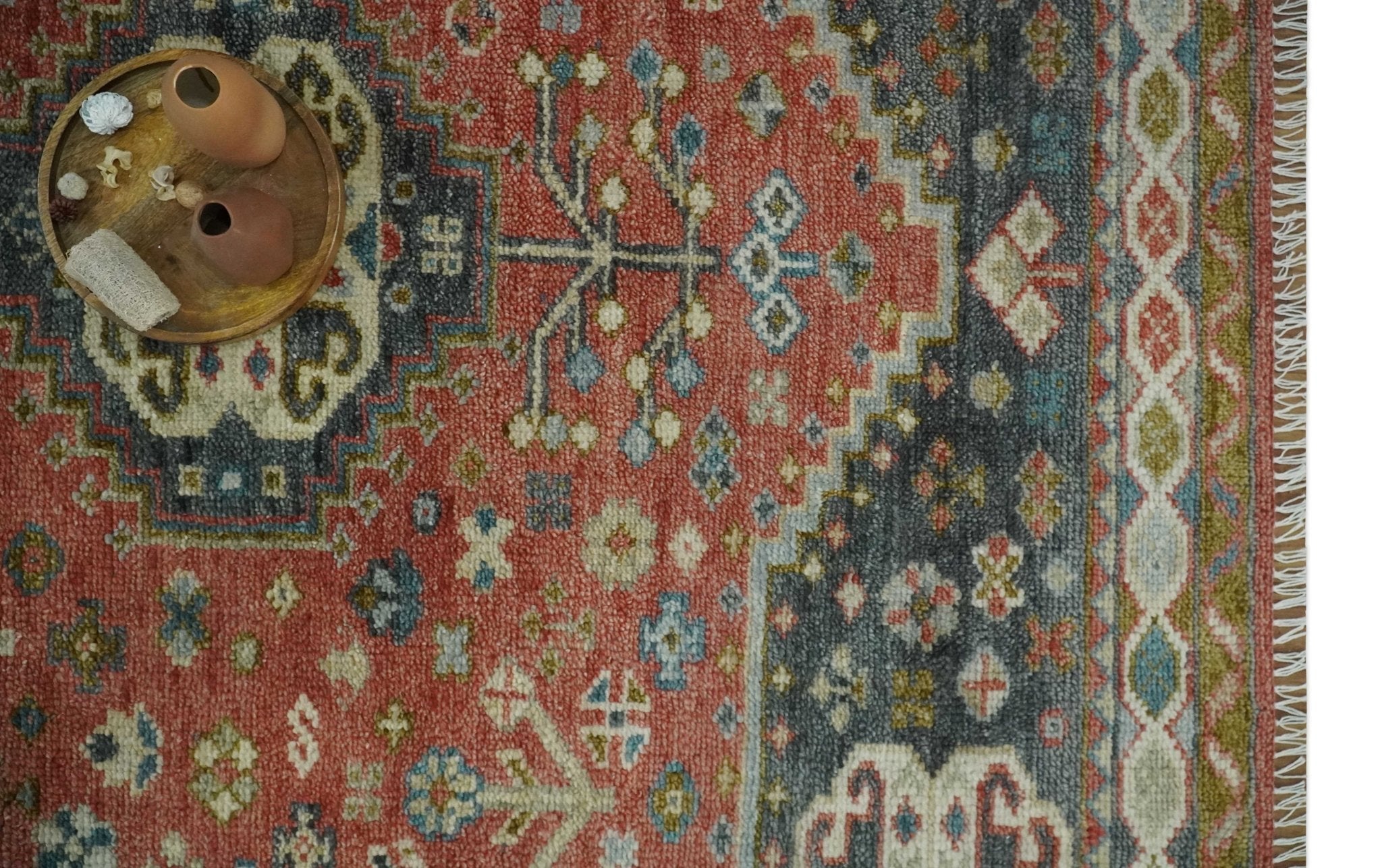 Traditional floral Rust, Charcoal and Beige Mamluk design Custom Made wool Area Rug - The Rug Decor