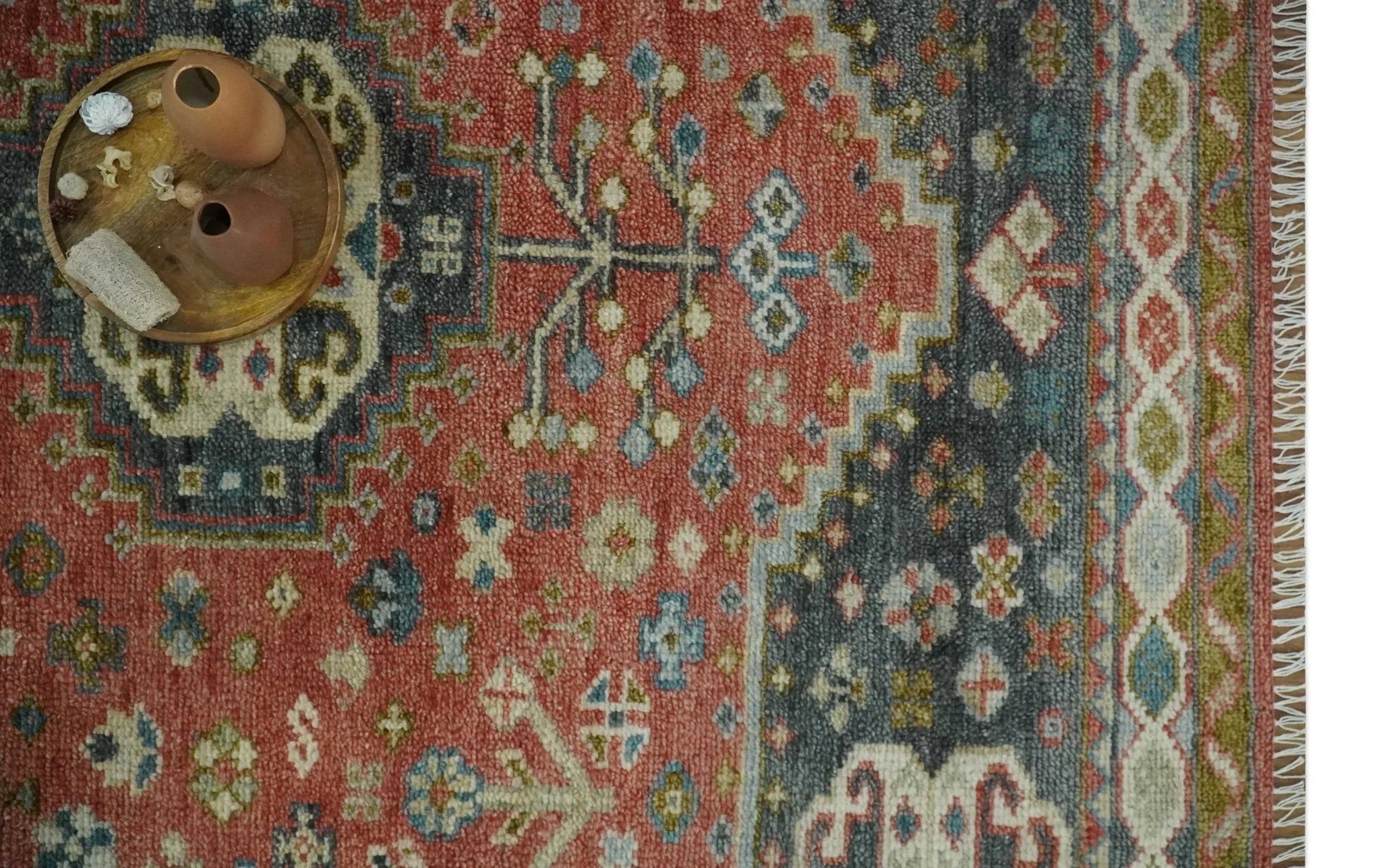 Traditional floral Rust, Charcoal and Beige Mamluk design Custom Made wool Area Rug - The Rug Decor