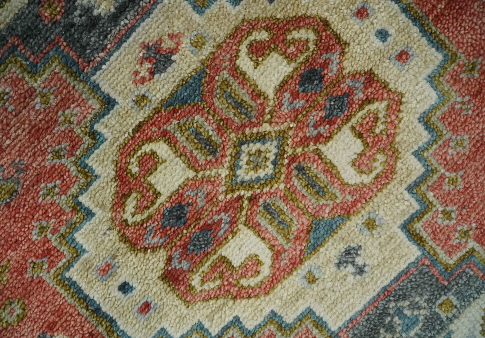 Traditional floral Rust, Charcoal and Beige Mamluk design Custom Made wool Area Rug - The Rug Decor