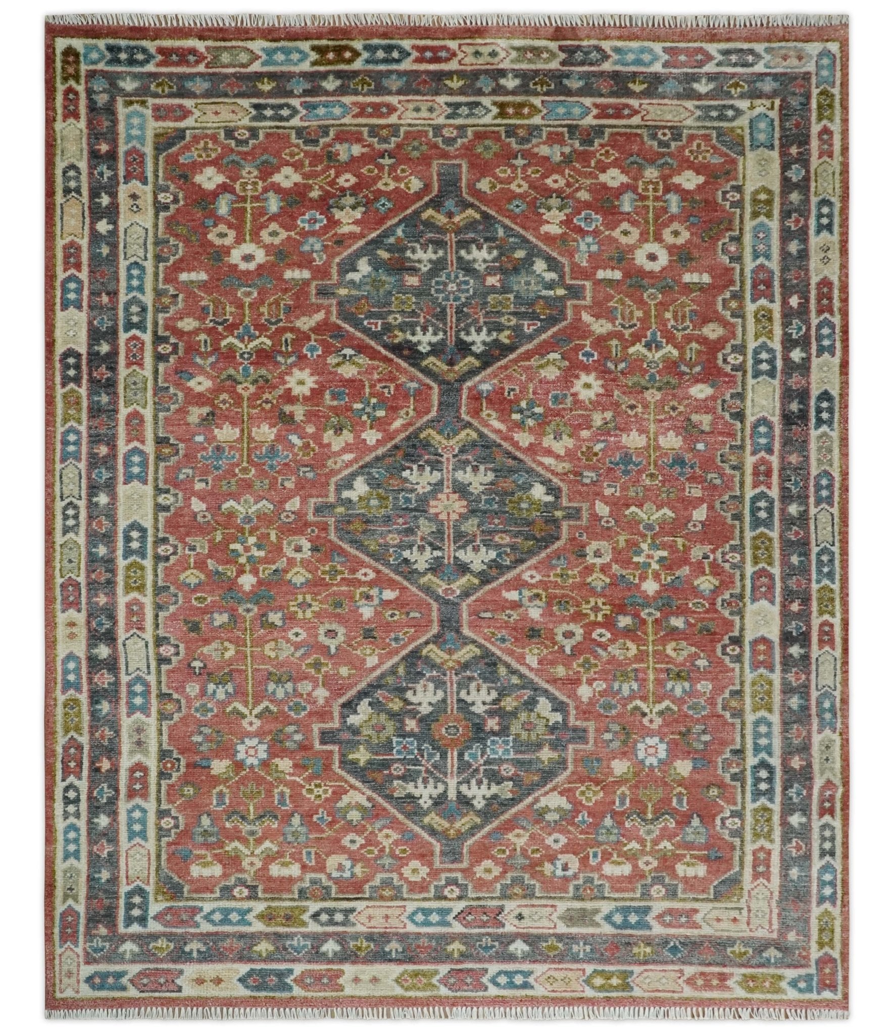Traditional Floral Rust, Charcoal and Ivory Hand knotted Custom Made wool Area Rug - The Rug Decor