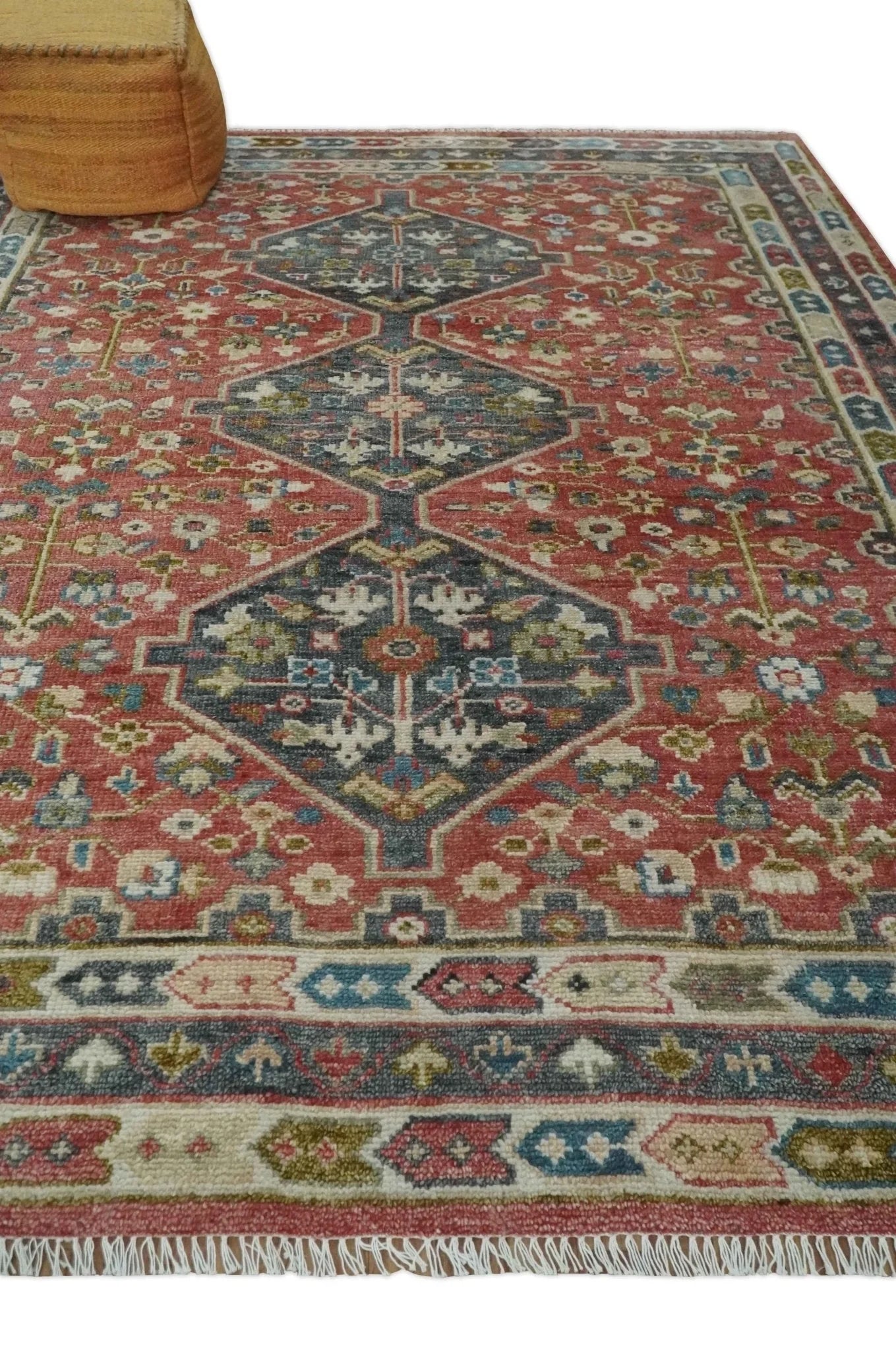 Traditional Floral Rust, Charcoal and Ivory Hand knotted Custom Made wool Area Rug - The Rug Decor