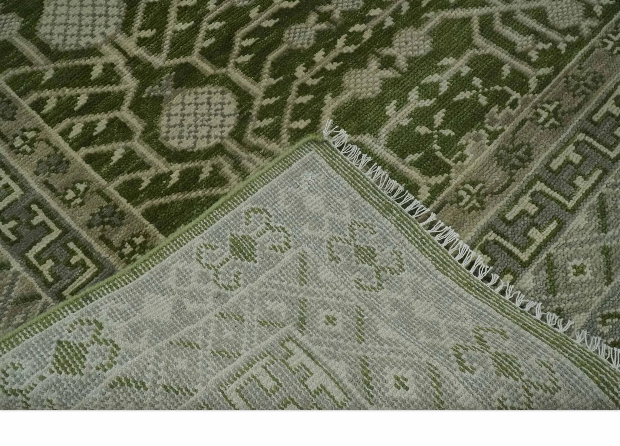 Traditional Hand knotted Royal Green and Ivory Turkish Design wool Area Rug - The Rug Decor