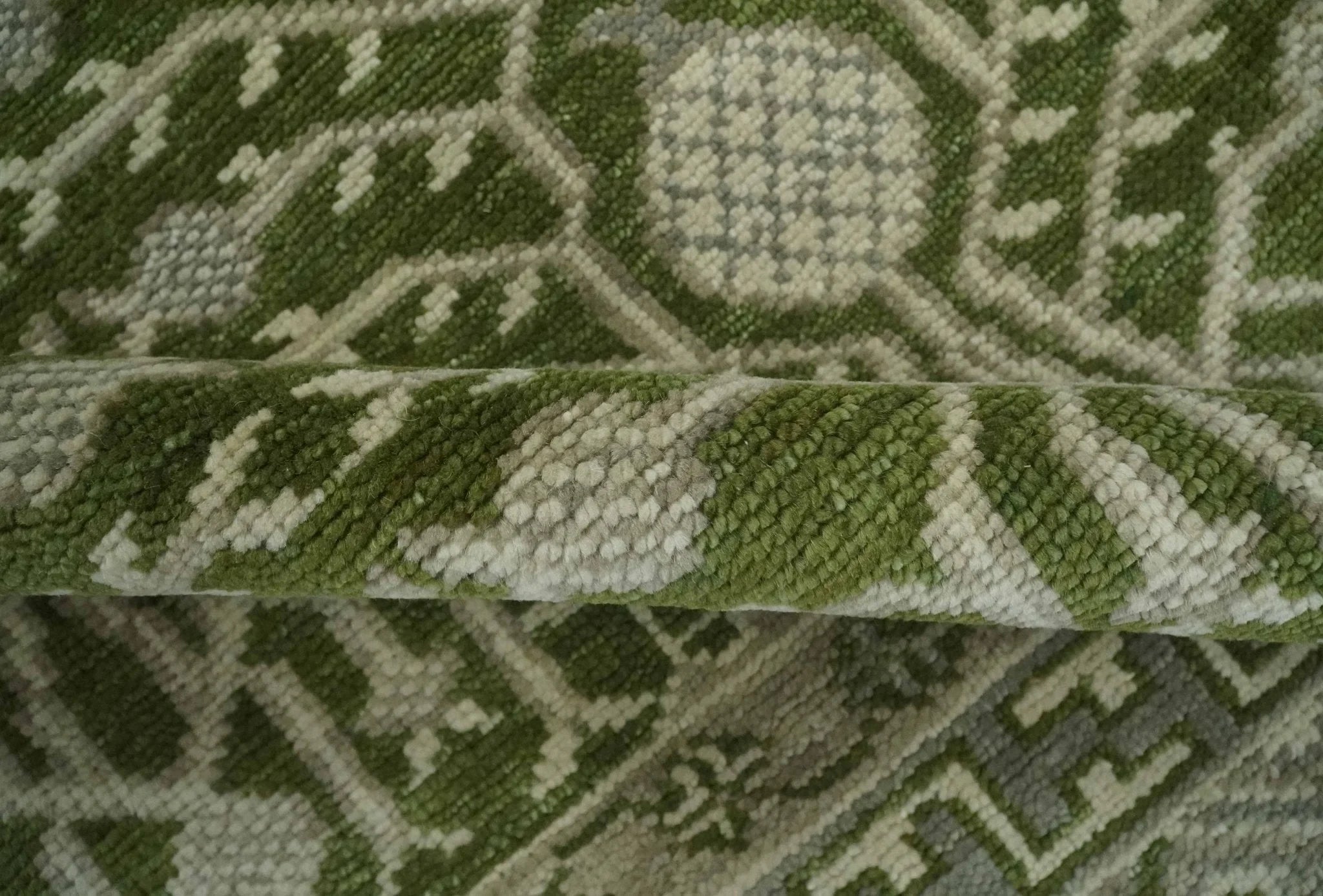 Traditional Hand knotted Royal Green and Ivory Turkish Design wool Area Rug - The Rug Decor