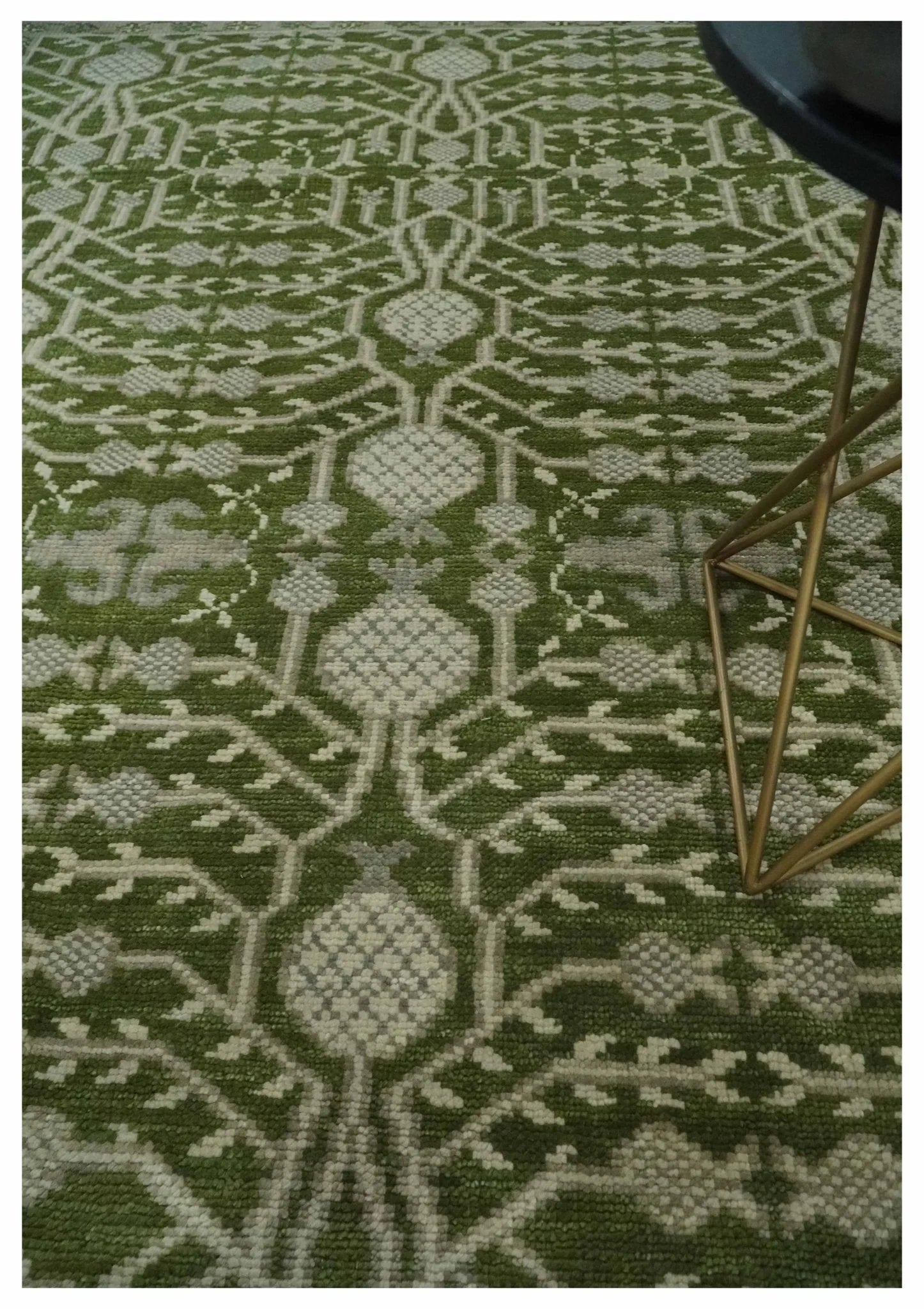 Traditional Hand knotted Royal Green and Ivory Turkish Design wool Area Rug - The Rug Decor