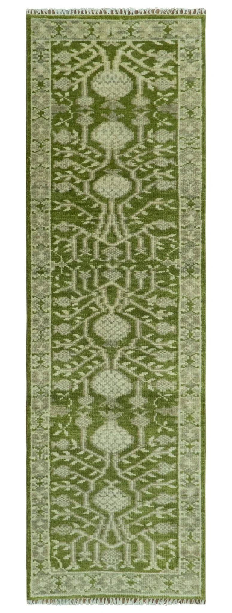 Traditional Hand knotted Royal Green and Ivory Turkish Design wool Area Rug - The Rug Decor