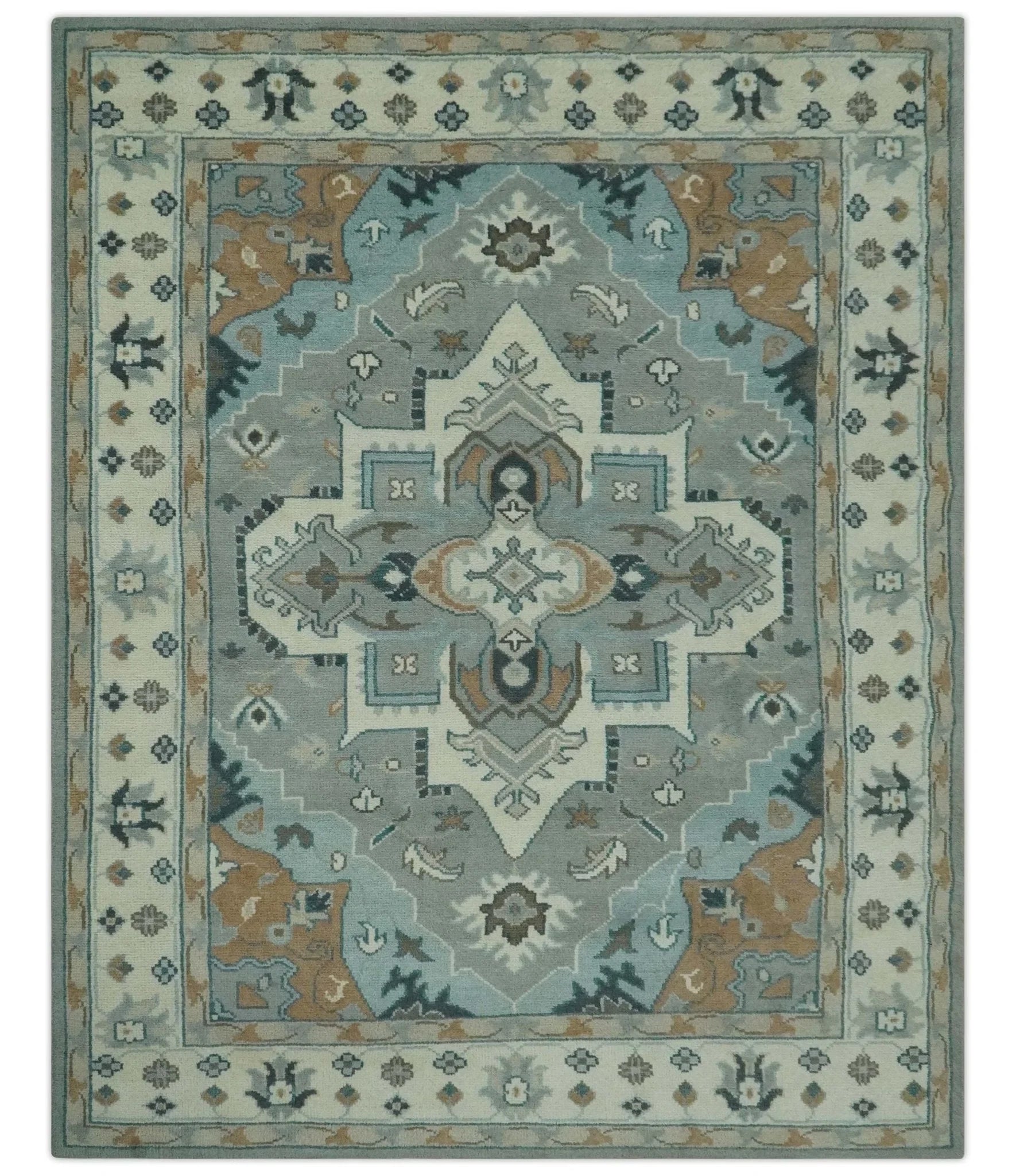 Traditional Heriz Gray and Ivory Floral Hand Knotted Custom Made wool Area Rug - The Rug Decor
