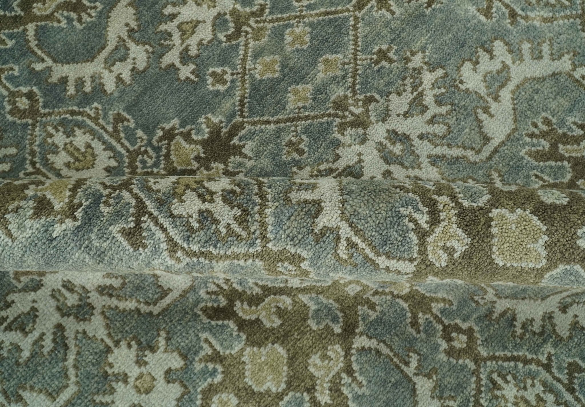 Traditional Ikat large Design Gray, Silver and Olive 8x10 Hand Knotted wool area rug