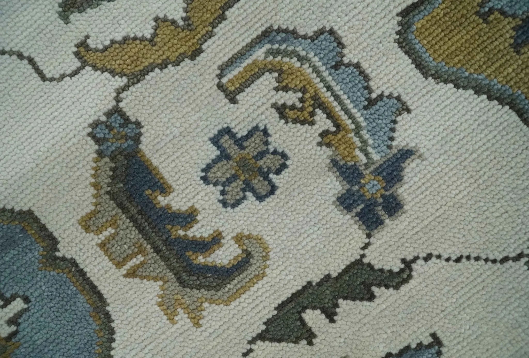 Traditional Ivory and Beige Hand Knotted Oriental Oushak Wool Area Rug - The Rug Decor