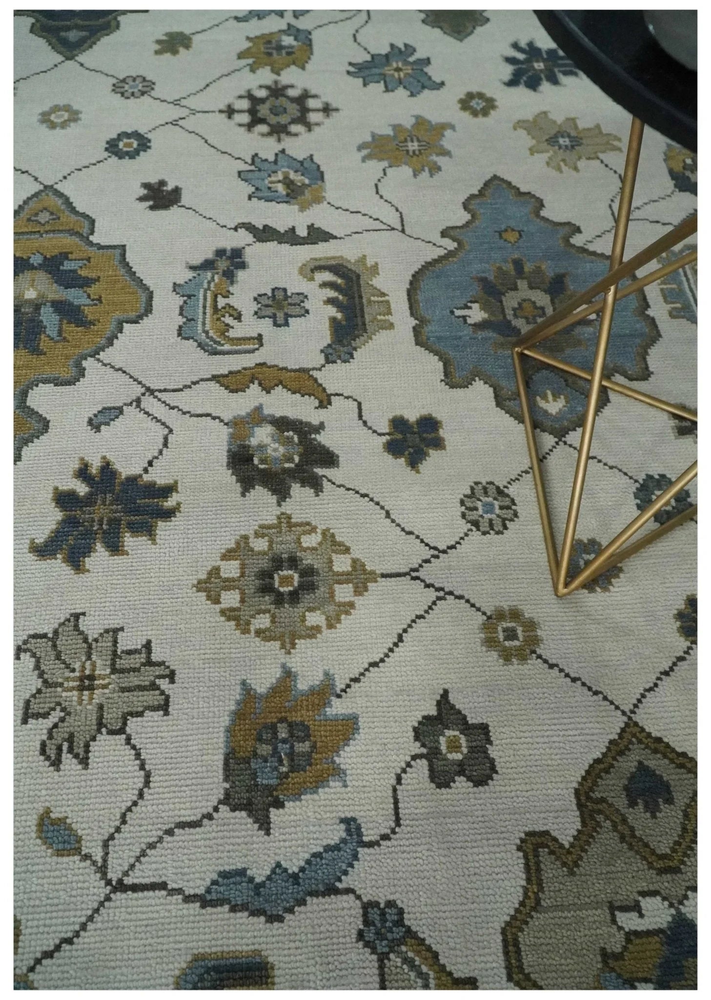 Traditional Ivory and Beige Hand Knotted Oriental Oushak Wool Area Rug - The Rug Decor