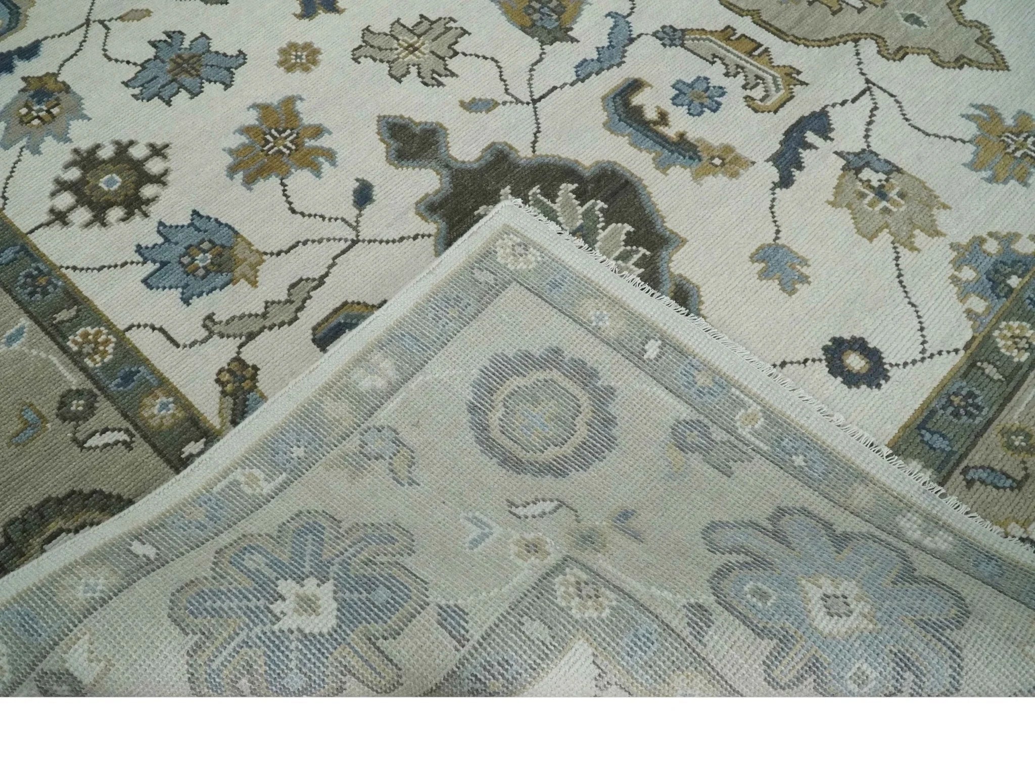 Traditional Ivory and Beige Hand Knotted Oriental Oushak Wool Area Rug - The Rug Decor