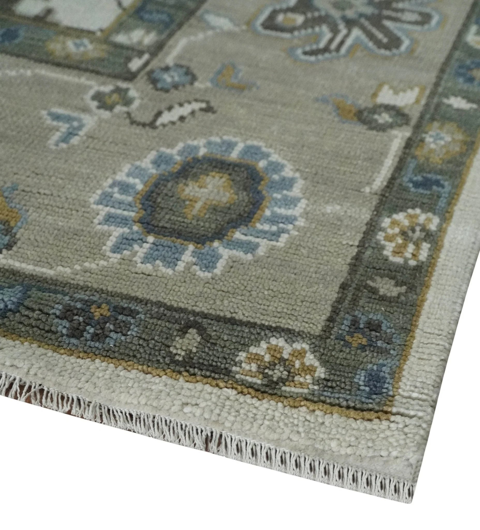 Traditional Ivory and Beige Hand Knotted Oriental Oushak Wool Area Rug - The Rug Decor