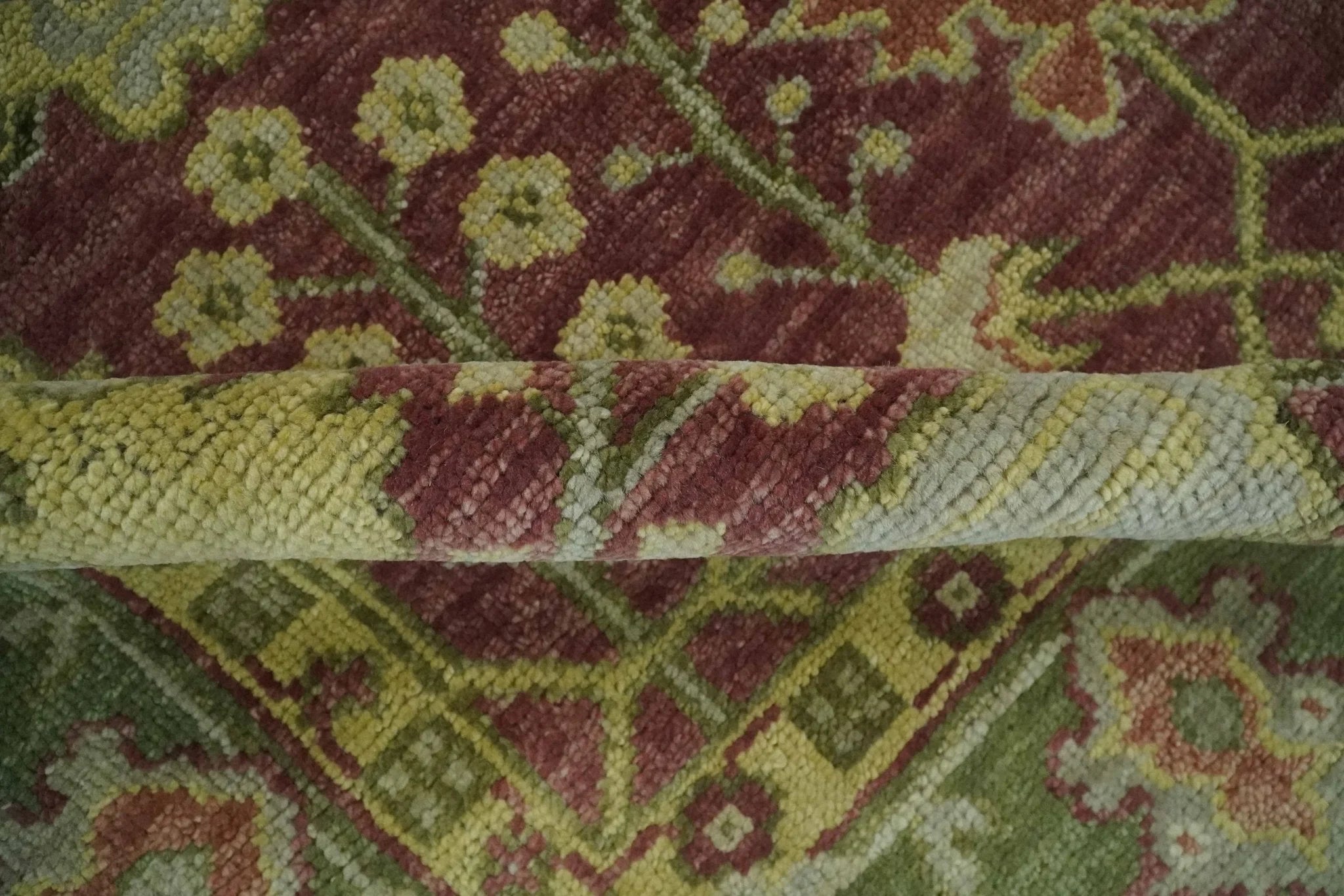 Traditional Maroon, Green and Beige Antique Donegal Design Hand knotted Area Rug - The Rug Decor