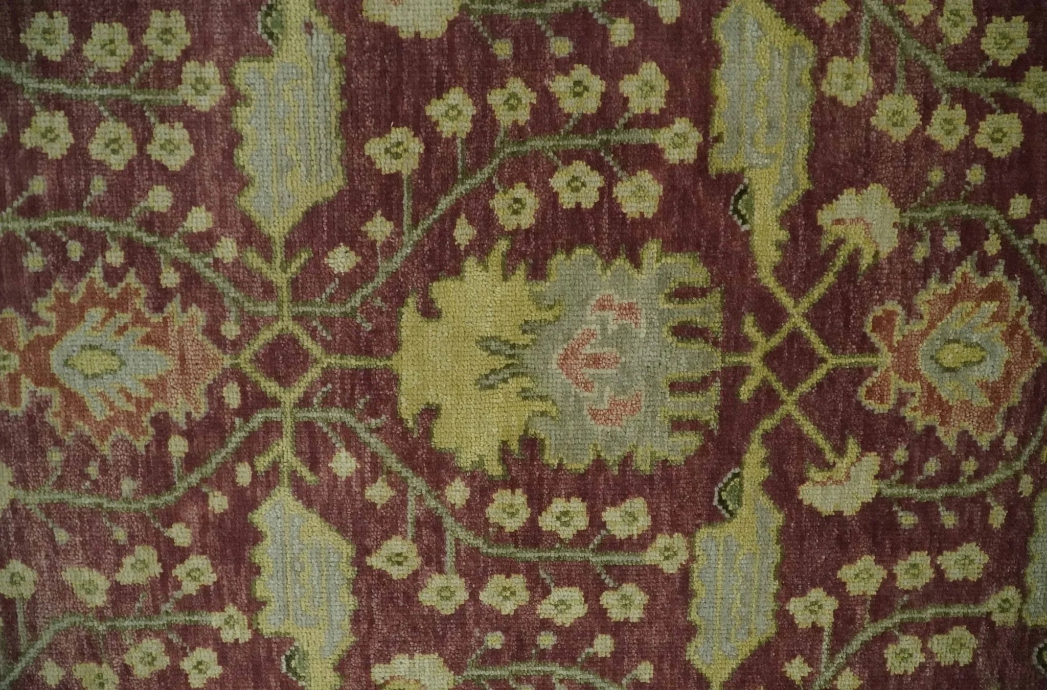 Traditional Maroon, Green and Beige Antique Donegal Design Hand knotted Area Rug - The Rug Decor