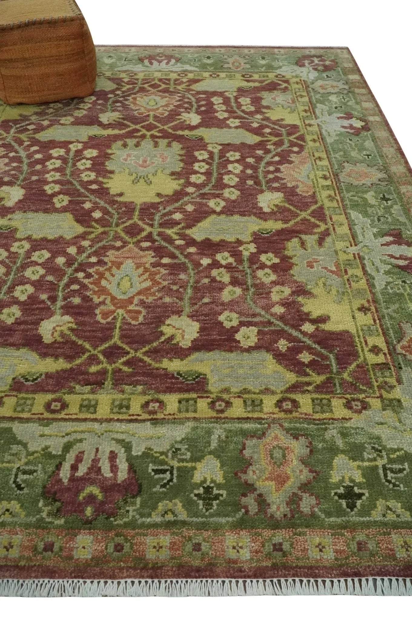 Traditional Maroon, Green and Beige Antique Donegal Design Hand knotted Area Rug - The Rug Decor