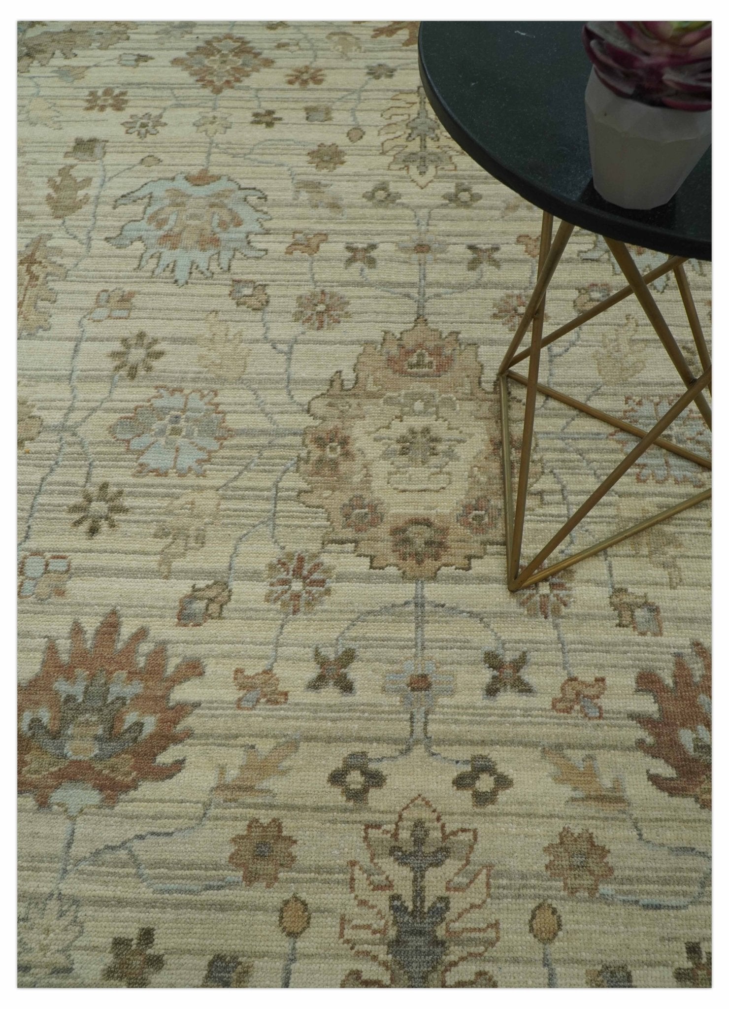 Traditional Oushak Beige, Brown And Blue 8X10 Hand Knotted wool rug