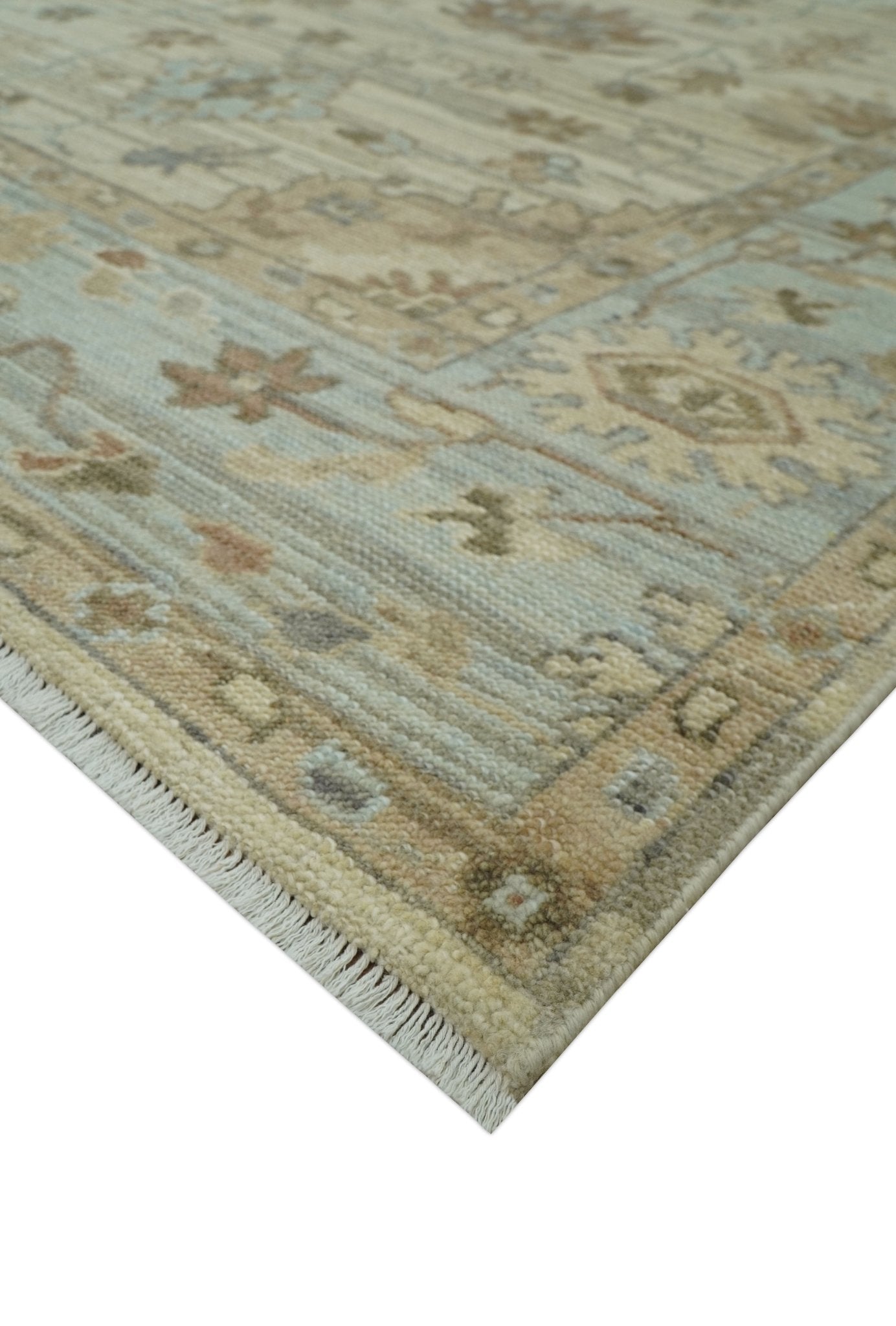 Traditional Oushak Beige, Brown And Blue 8X10 Hand Knotted wool rug
