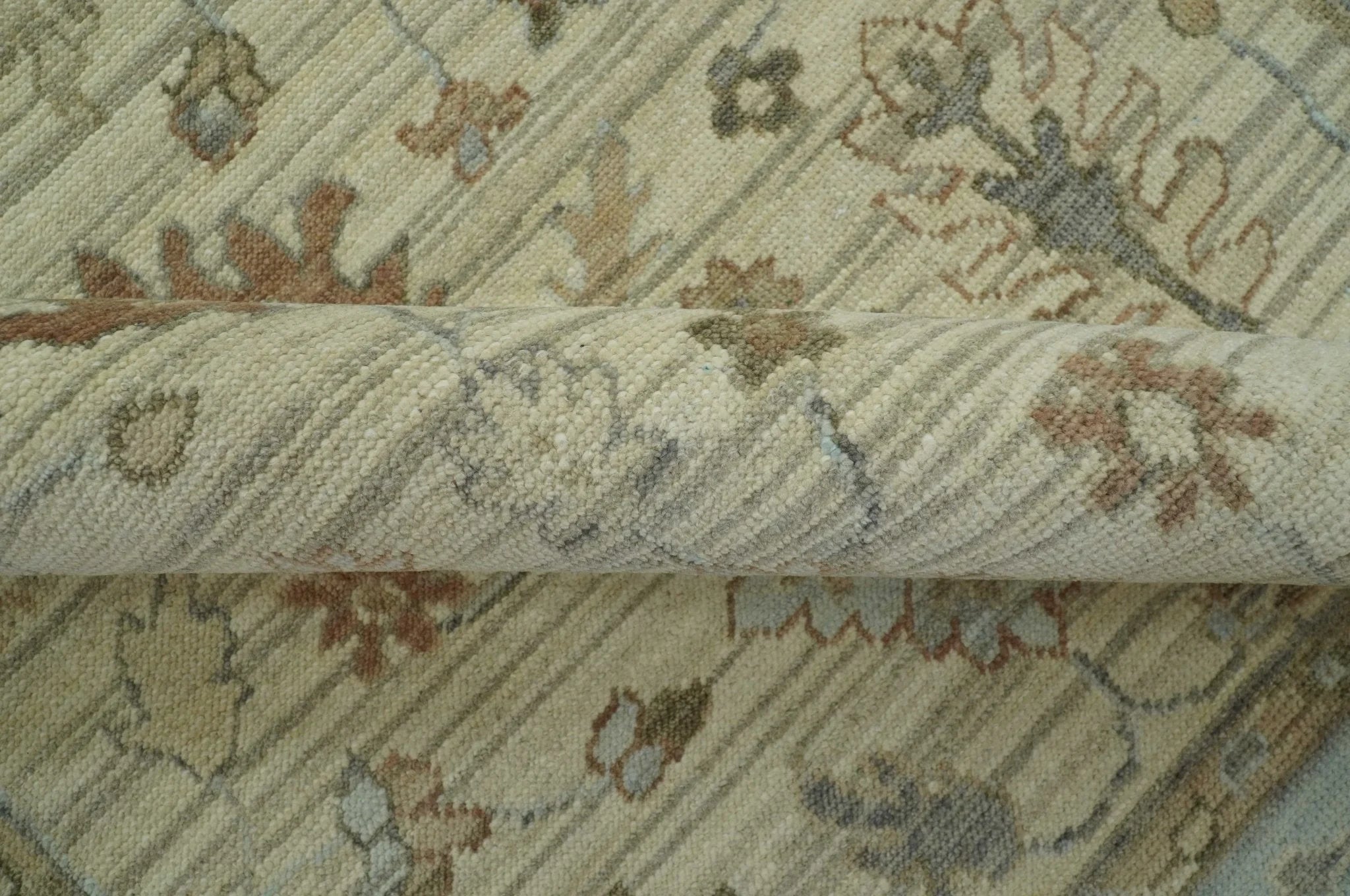 Traditional Oushak Beige, Brown And Blue Hand Knotted Custom Made Wool rug - The Rug Decor