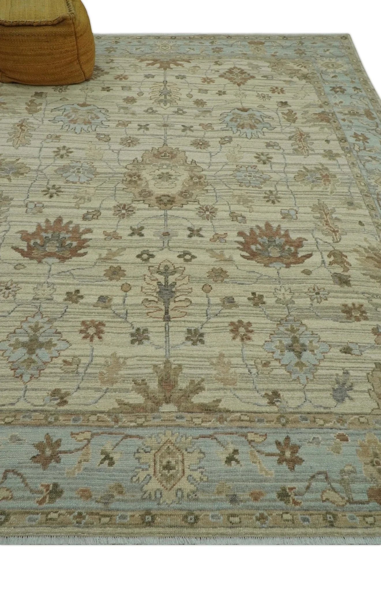 Traditional Oushak Beige, Brown And Blue Hand Knotted Custom Made Wool rug - The Rug Decor