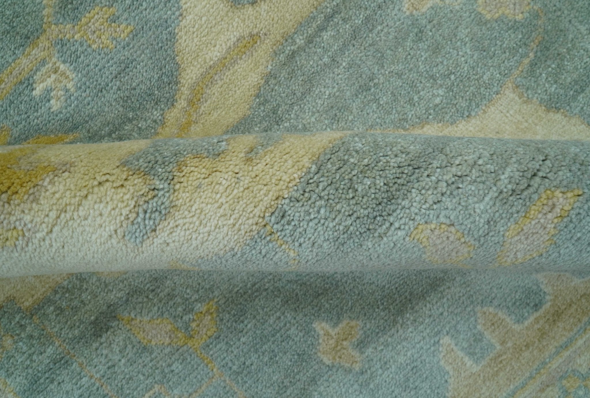 Traditional Oushak Design Blue And Beige Hand Knotted 8x10 Wool Area Rug