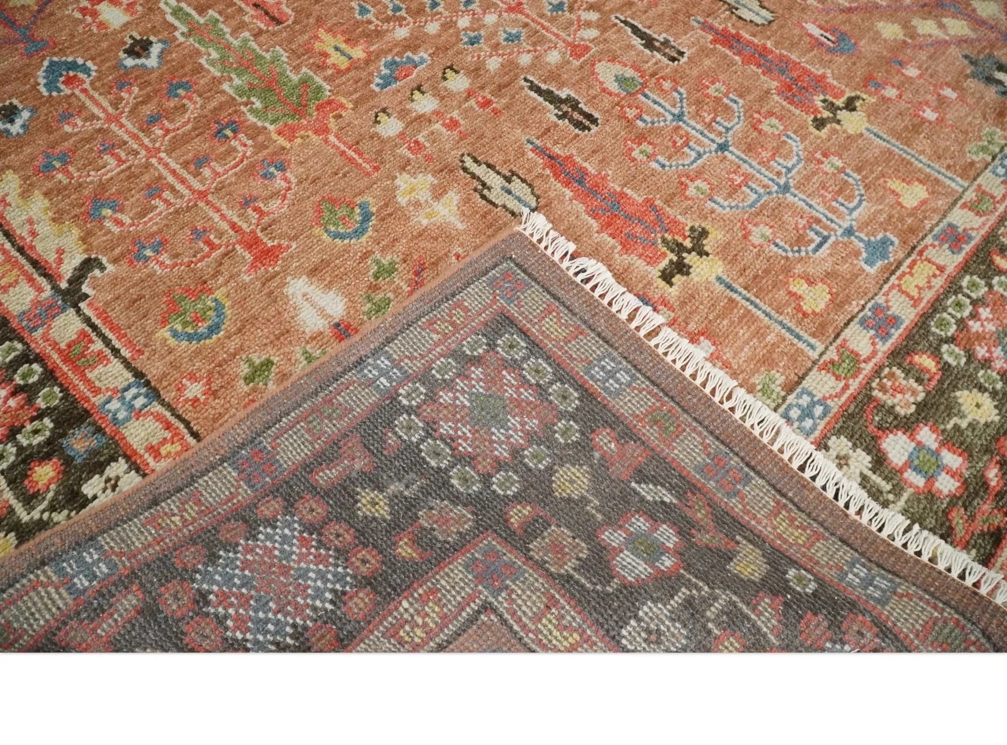 Traditional Oushak Tree of Life Rust and Brown Hand Knotted Wool Rug - The Rug Decor