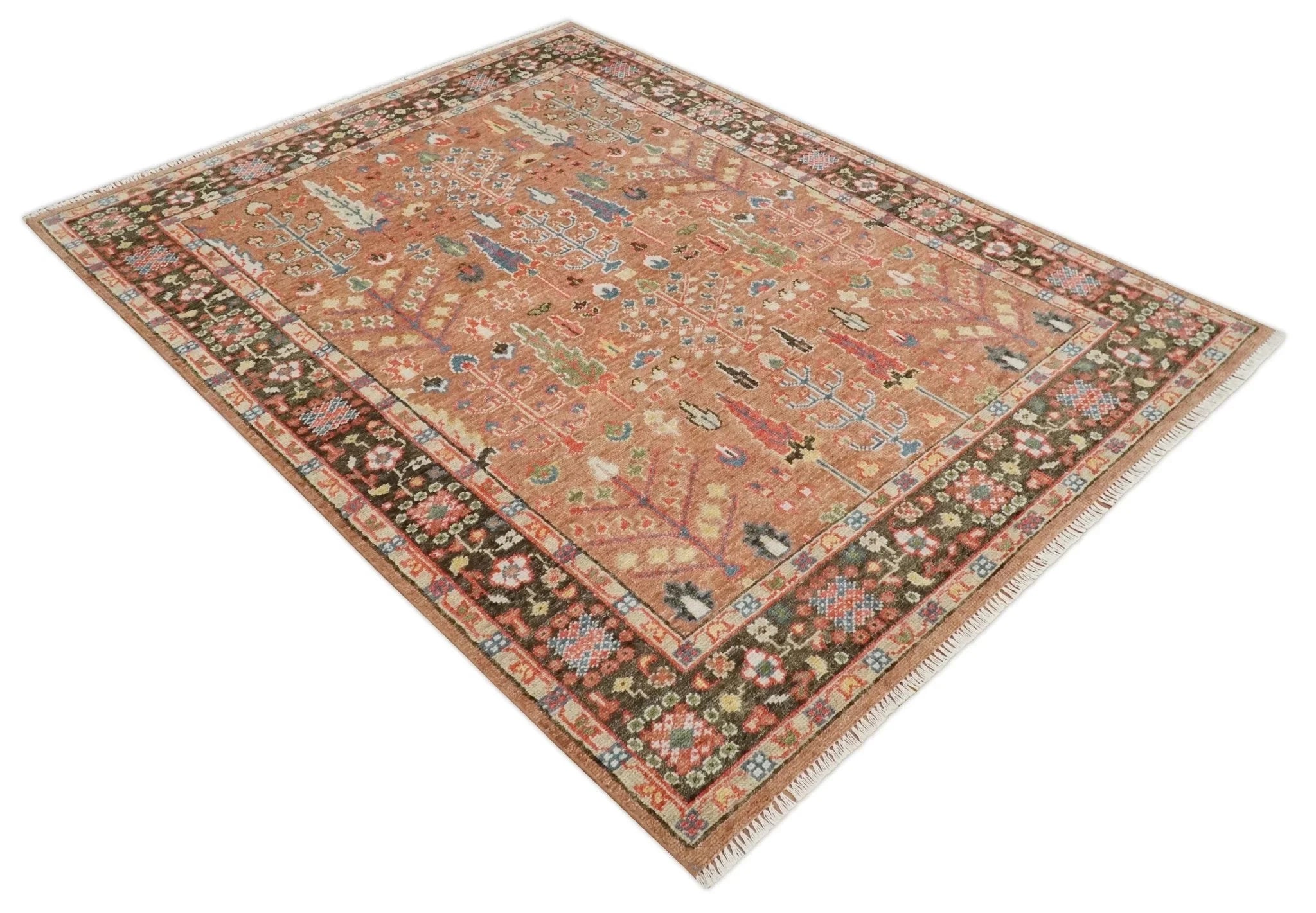 Traditional Oushak Tree of Life Rust and Brown Hand Knotted Wool Rug - The Rug Decor