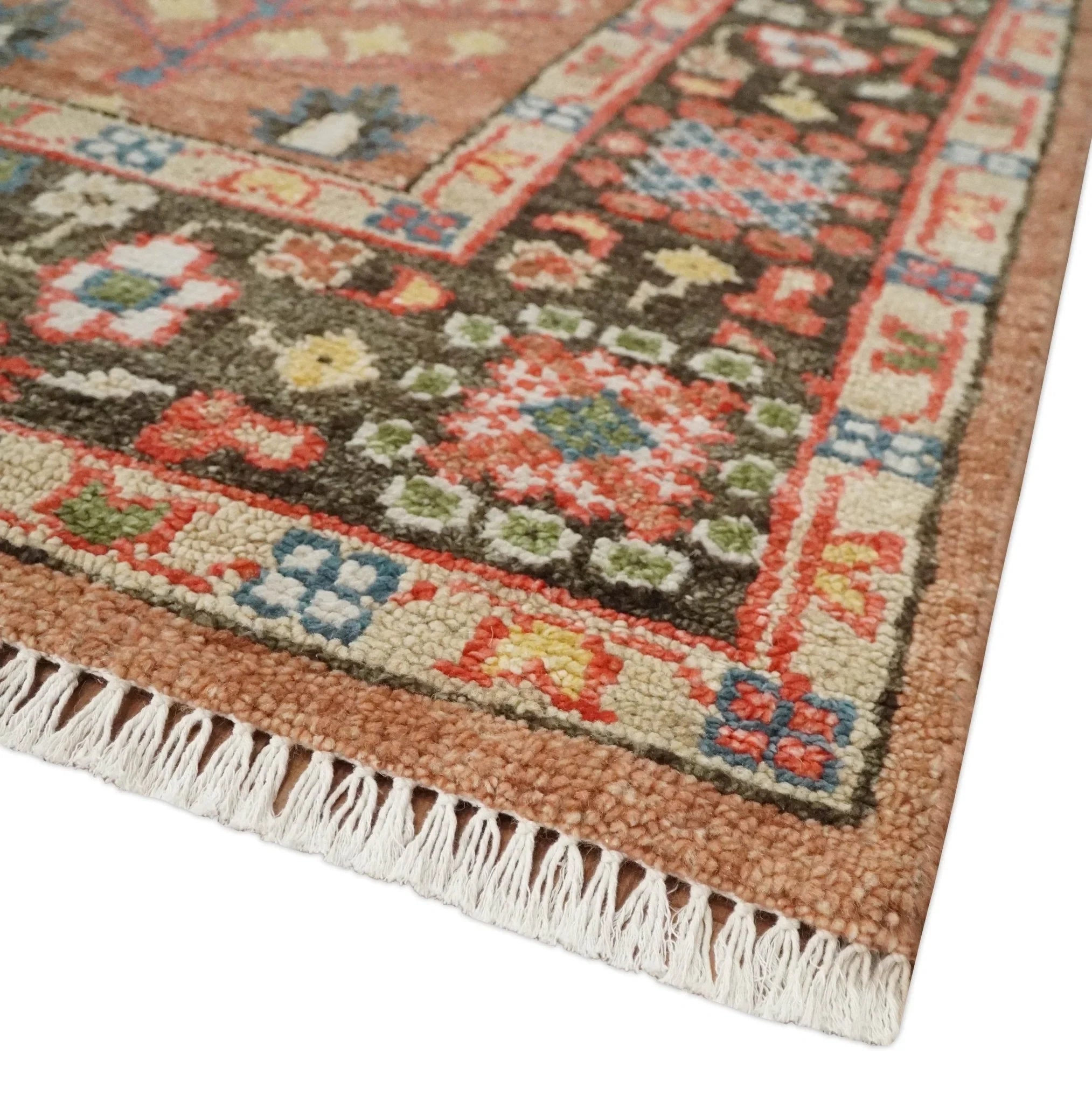 Traditional Oushak Tree of Life Rust and Brown Hand Knotted Wool Rug - The Rug Decor