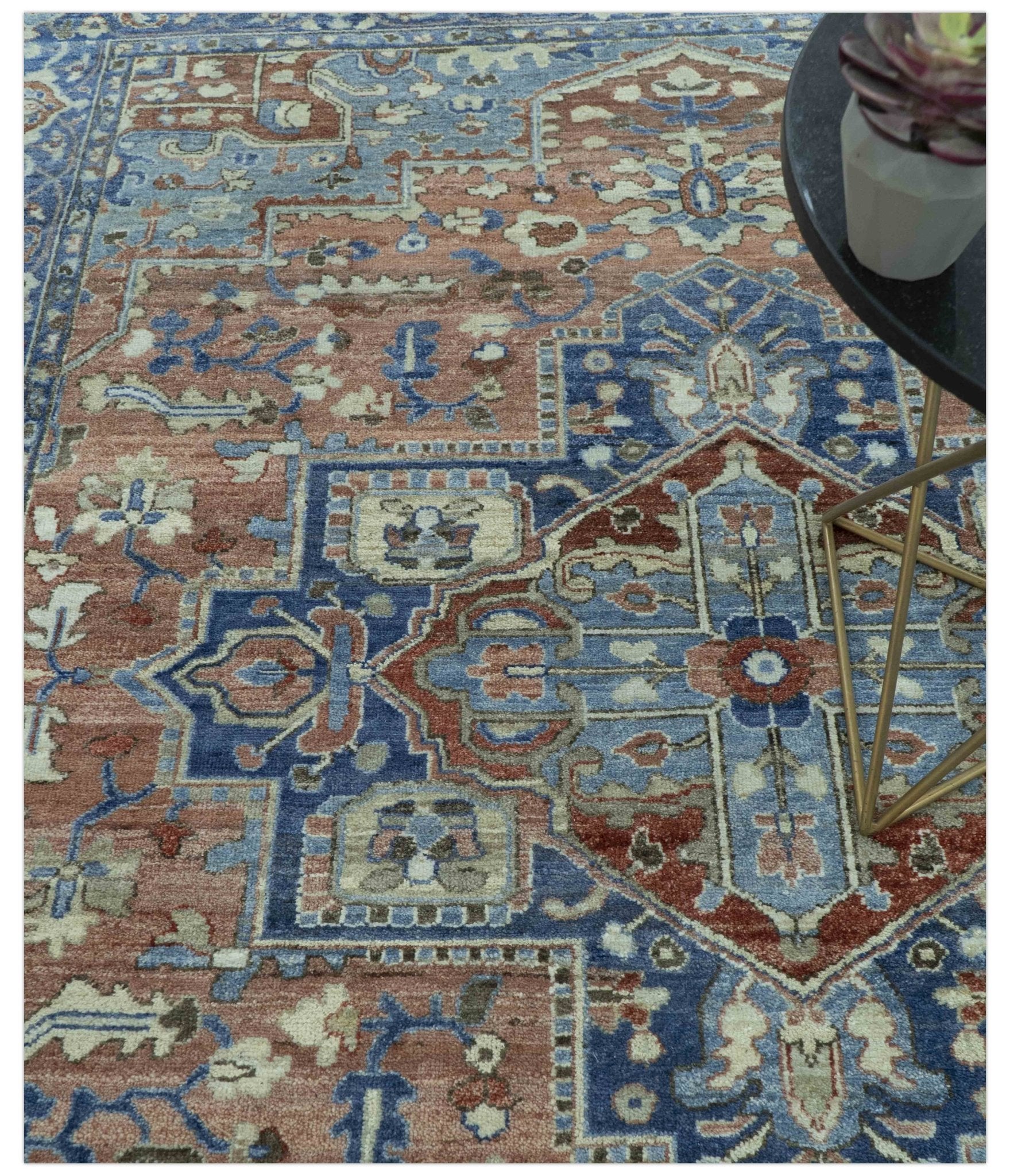 Traditional Serapi Design Rust And Blue Hand Knotted 8x10 Wool Area Rug