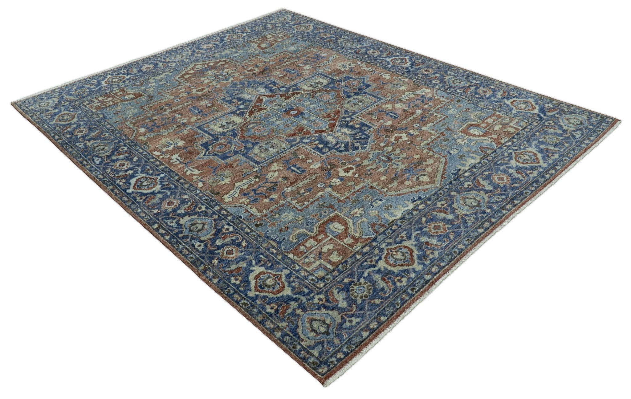 Traditional Serapi Design Rust And Blue Hand Knotted 8x10 Wool Area Rug