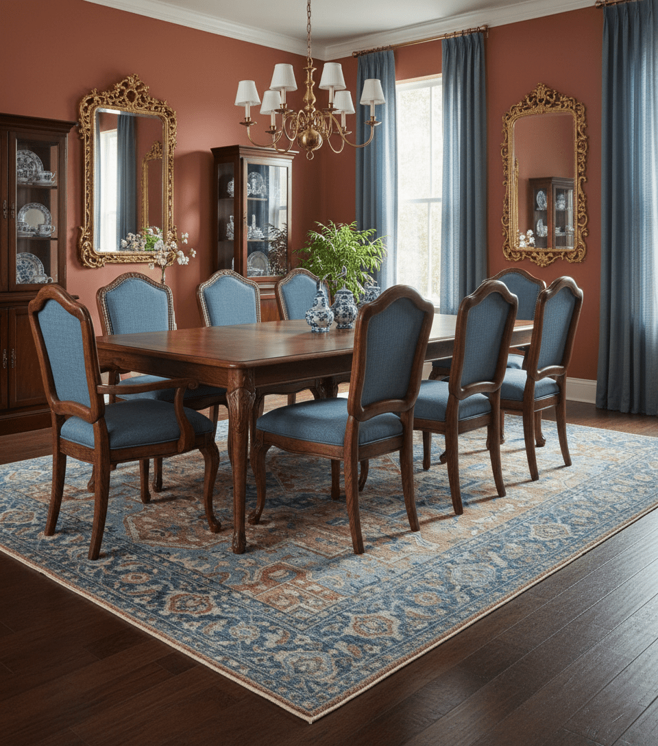 Traditional Serapi Design Rust And Blue Hand Knotted 8x10 Wool Area Rug